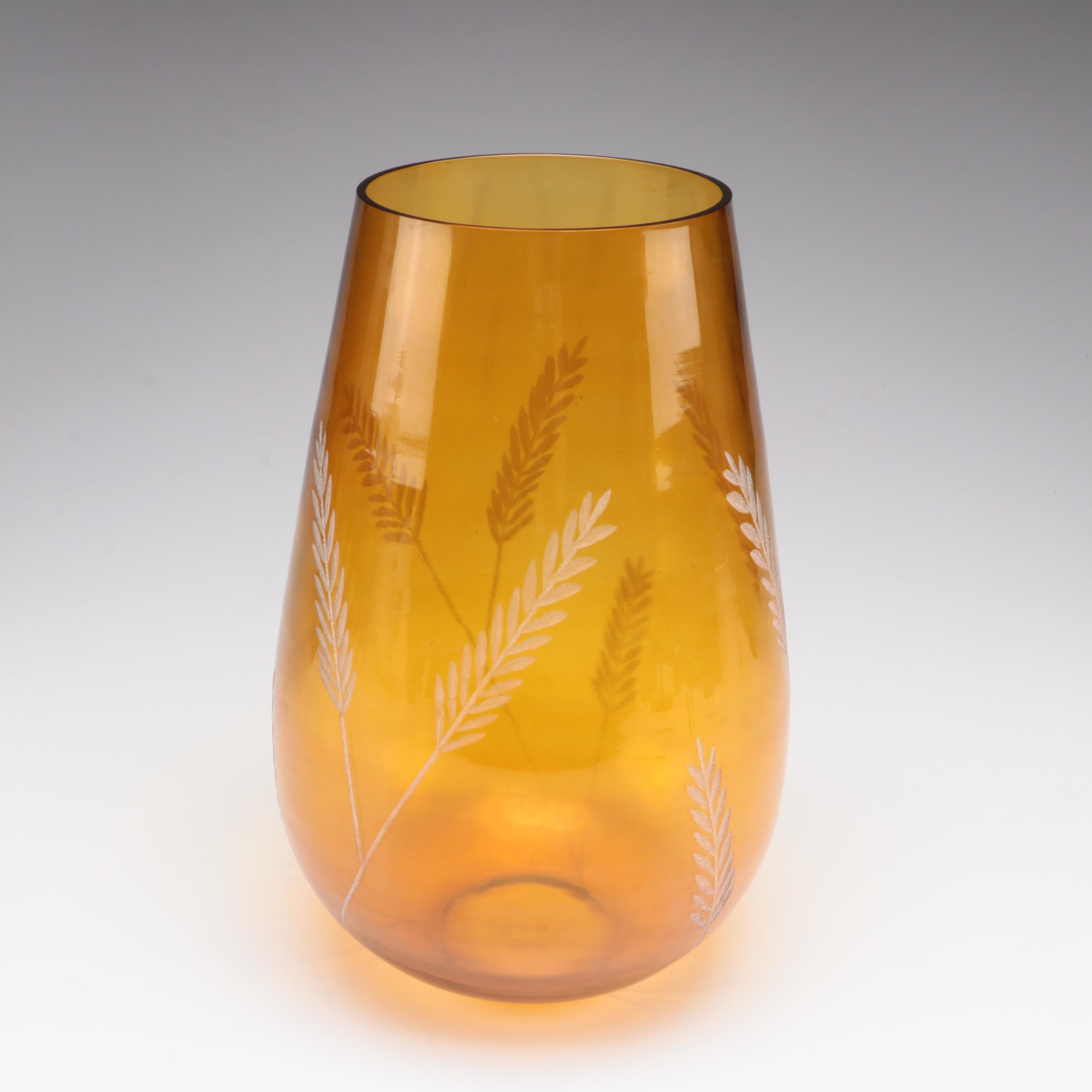 Yellow Etched Glass Vase