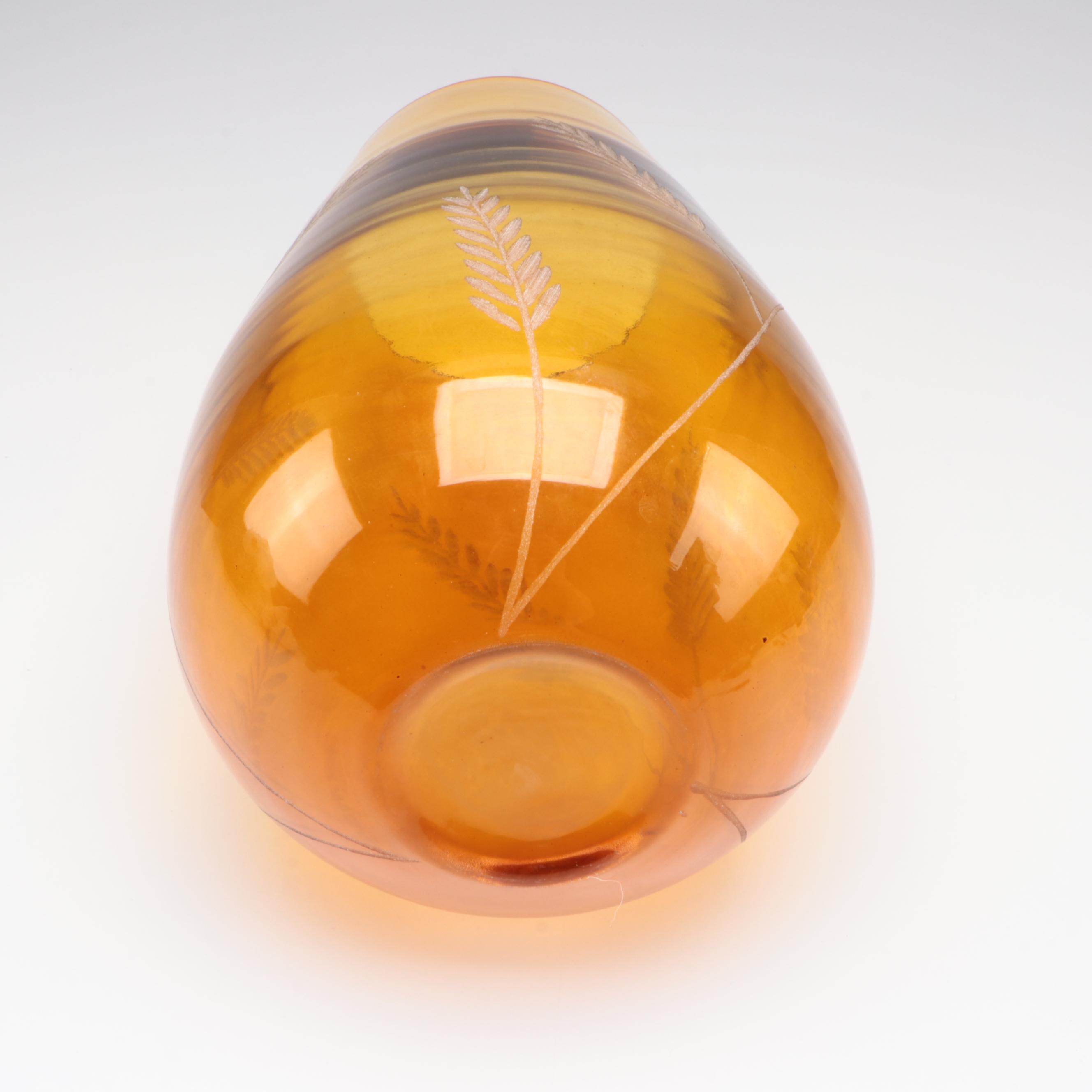 Yellow Etched Glass Vase