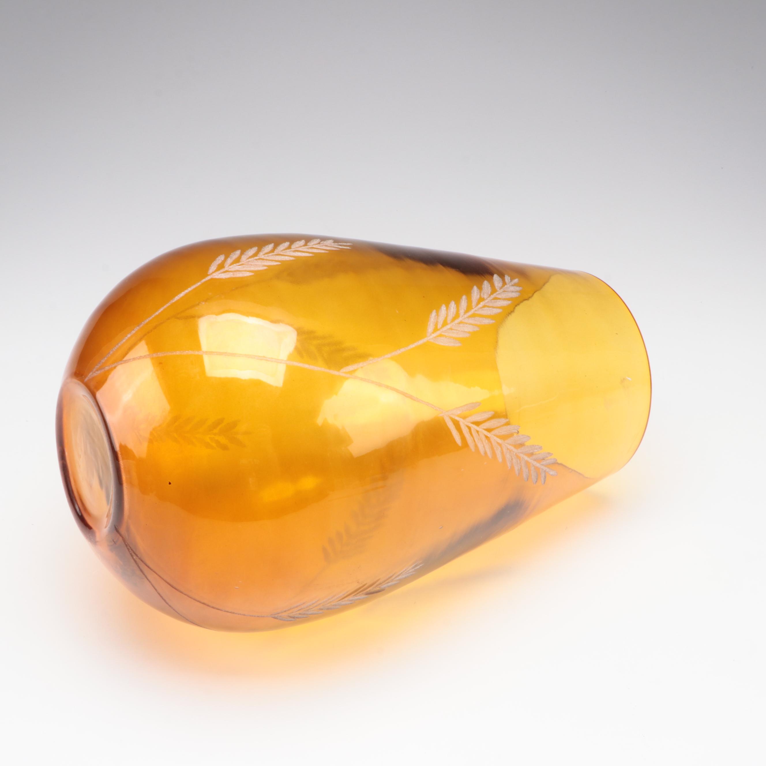 Yellow Etched Glass Vase