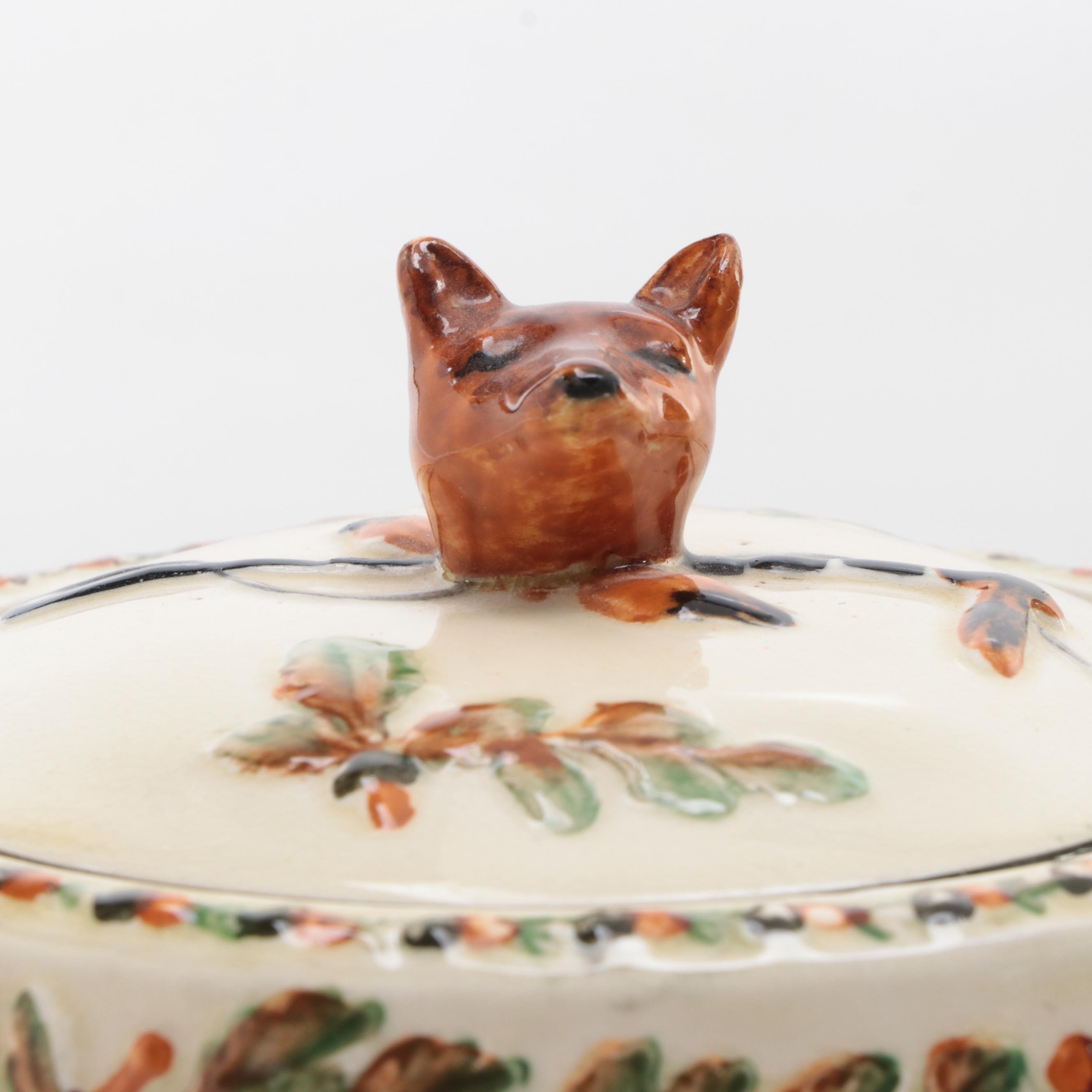 Crown Devon Tobacco Jar with Fox Hunt Scene and Wedgwood Silver Jubilee Box