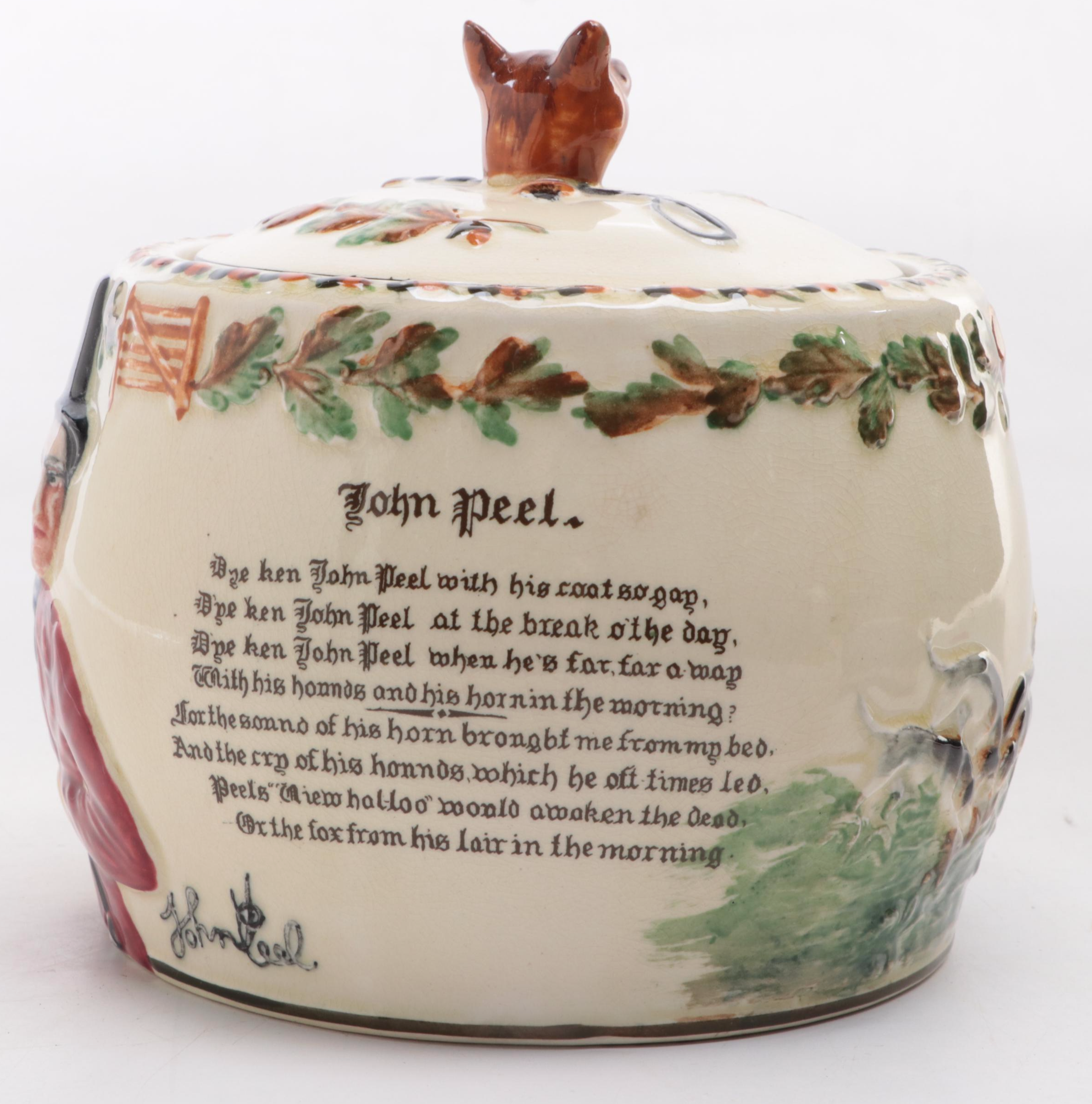 Crown Devon Tobacco Jar with Fox Hunt Scene and Wedgwood Silver Jubilee Box