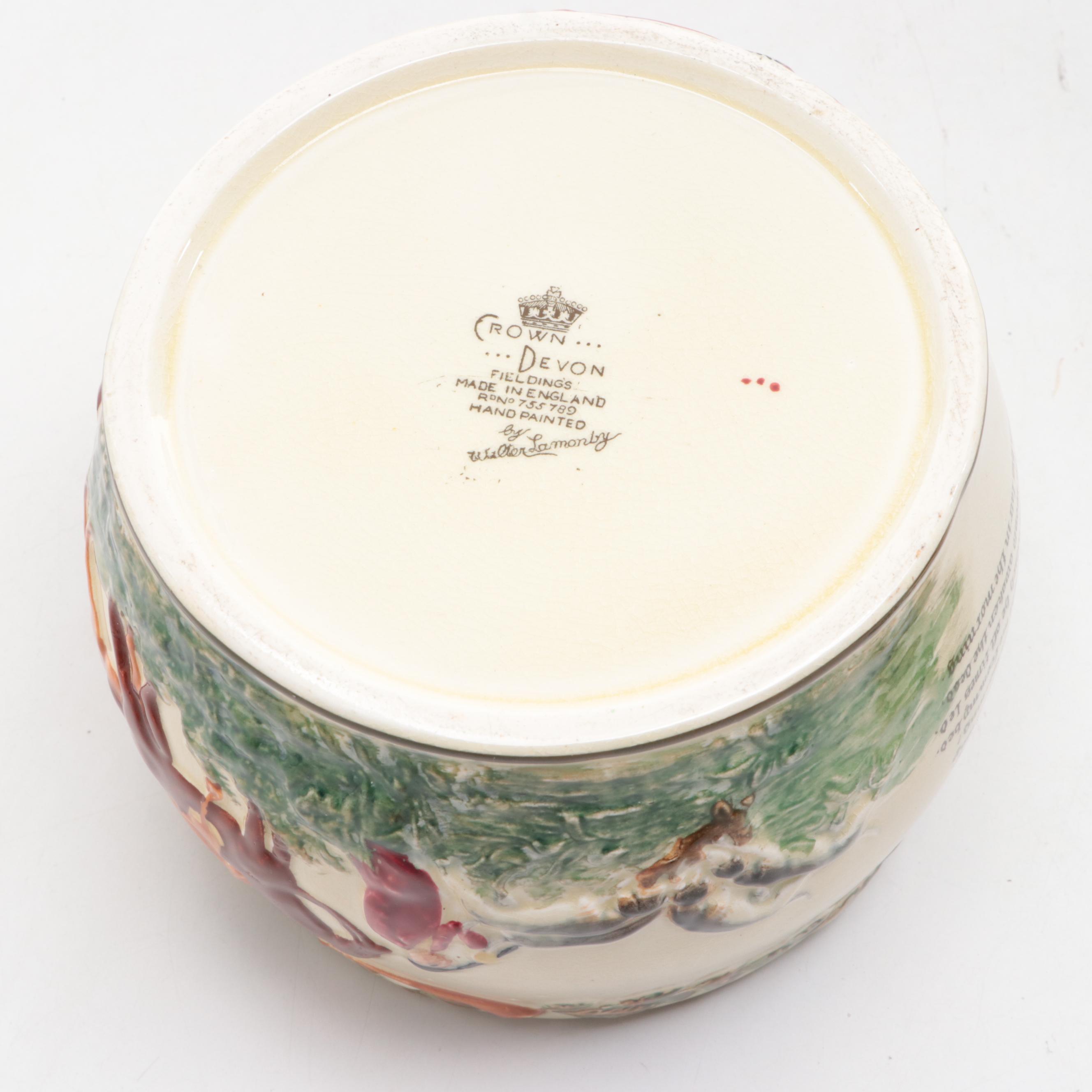 Crown Devon Tobacco Jar with Fox Hunt Scene and Wedgwood Silver Jubilee Box