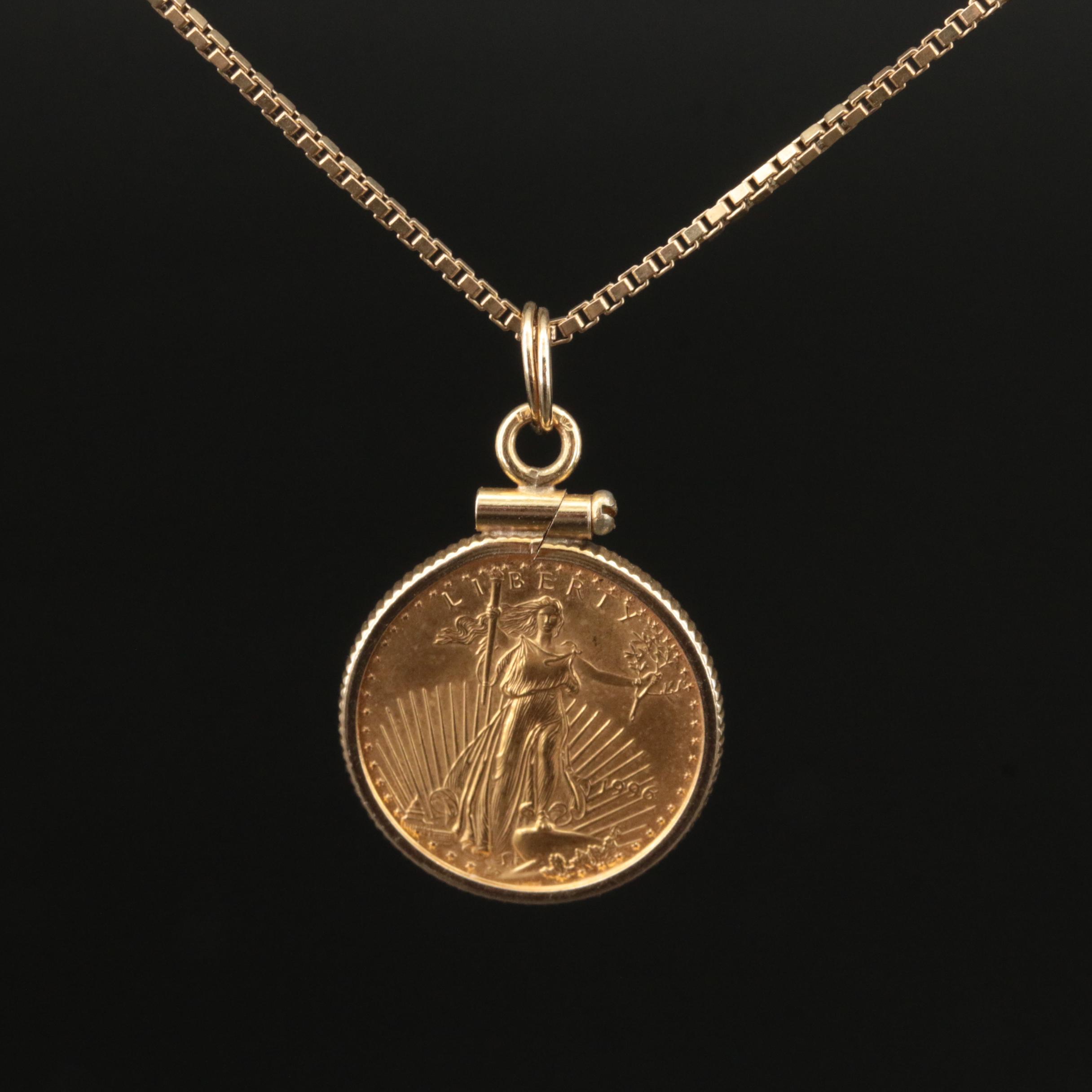 14K Necklace with 1996 $5 Gold Eagle Bullion Coin