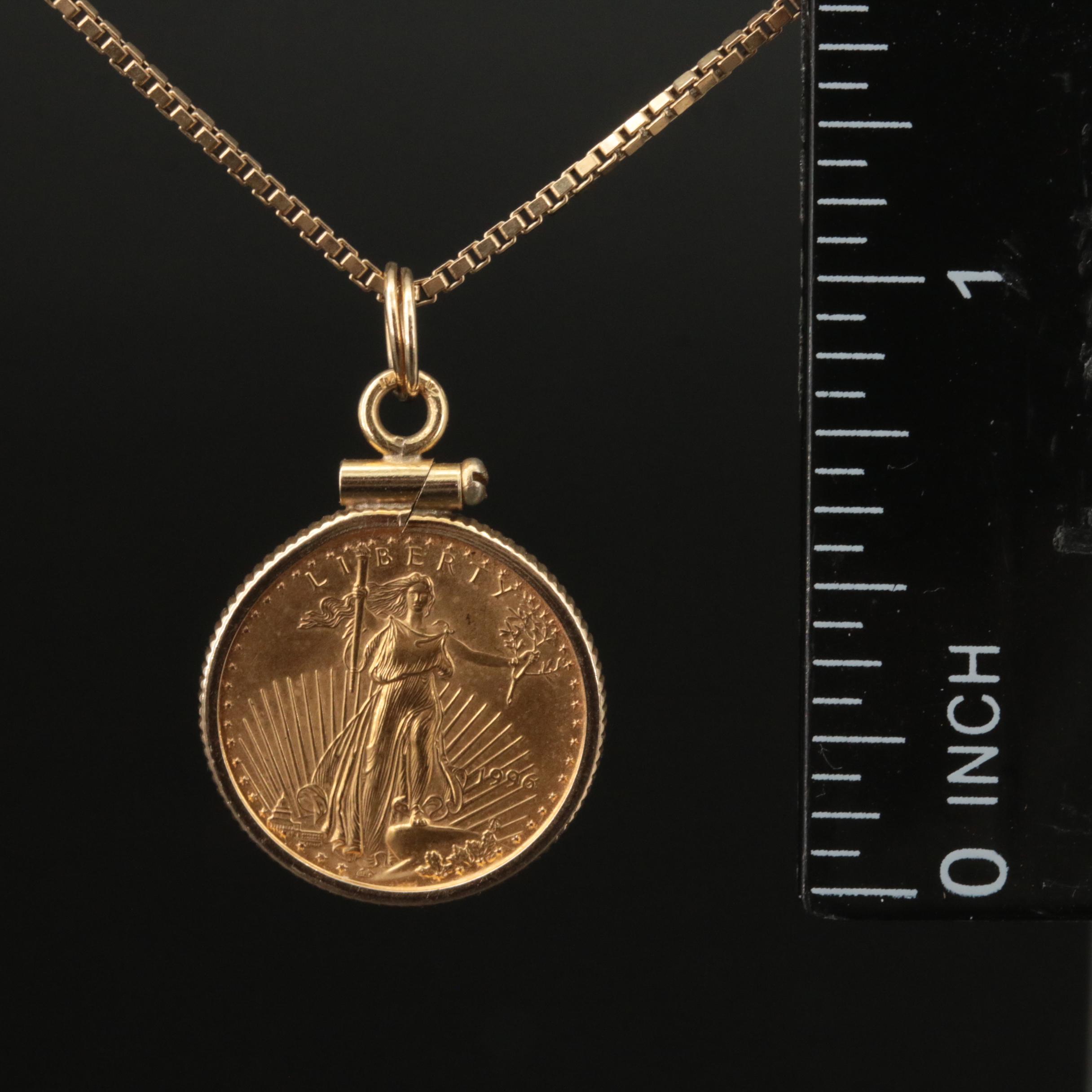 14K Necklace with 1996 $5 Gold Eagle Bullion Coin