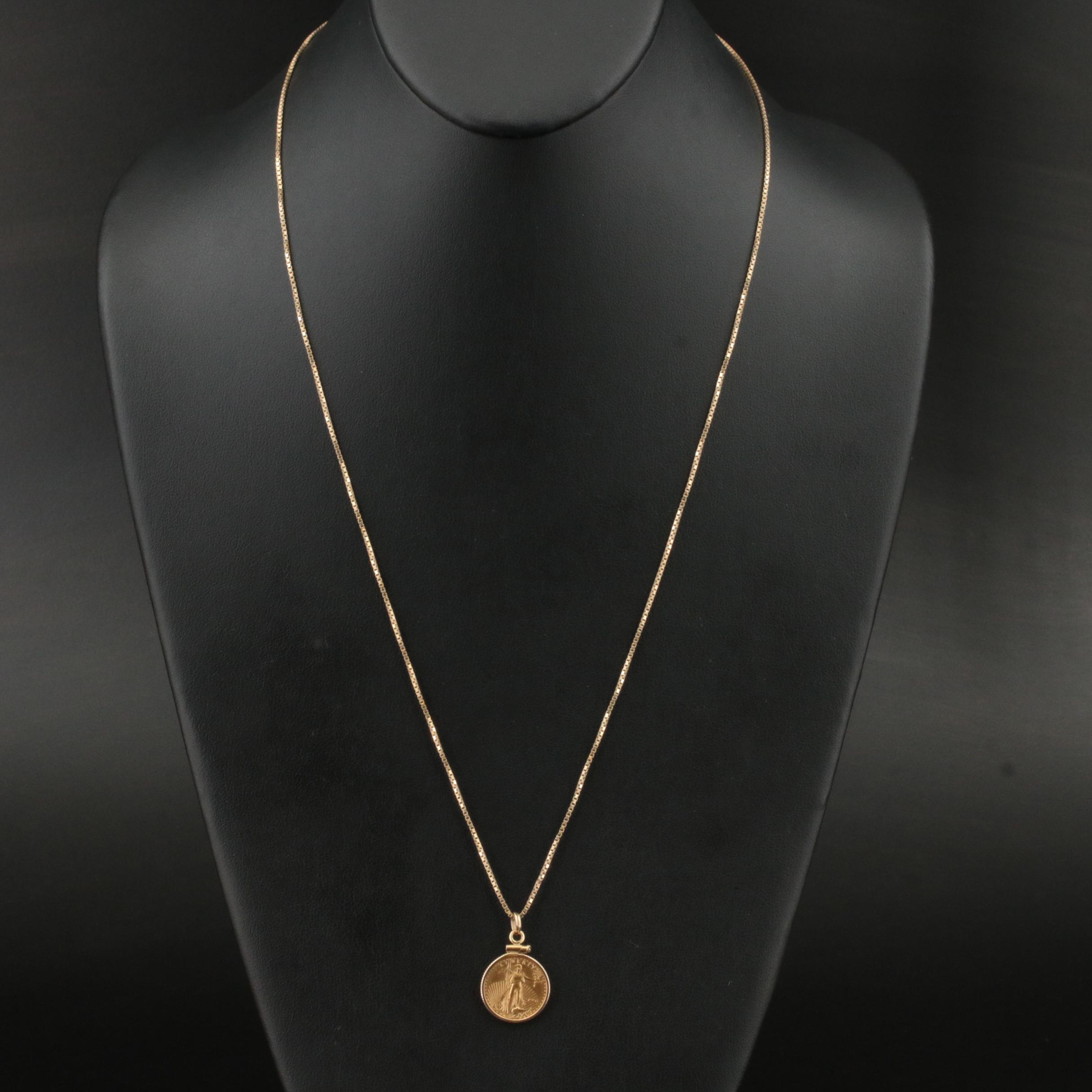 14K Necklace with 1996 $5 Gold Eagle Bullion Coin