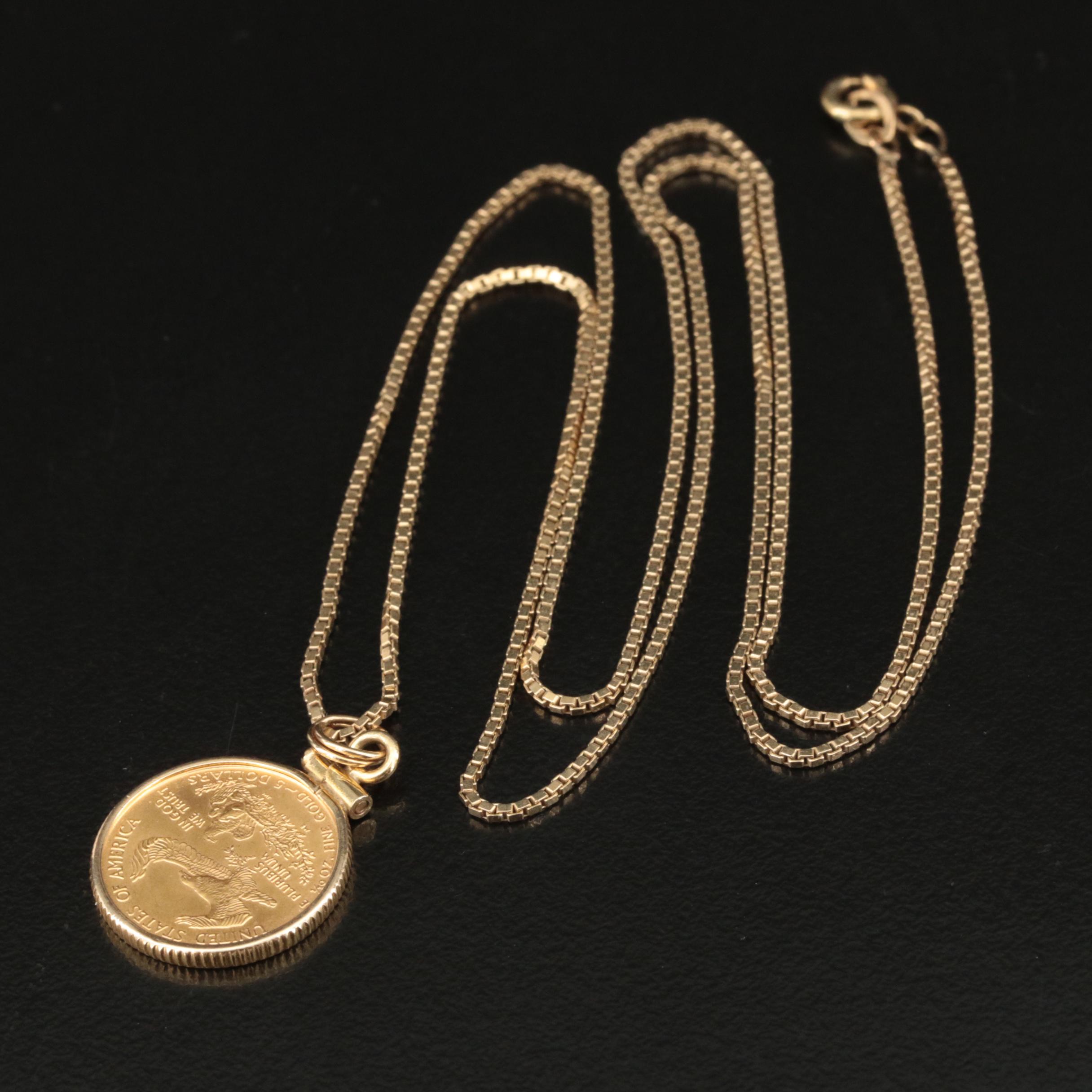 14K Necklace with 1996 $5 Gold Eagle Bullion Coin