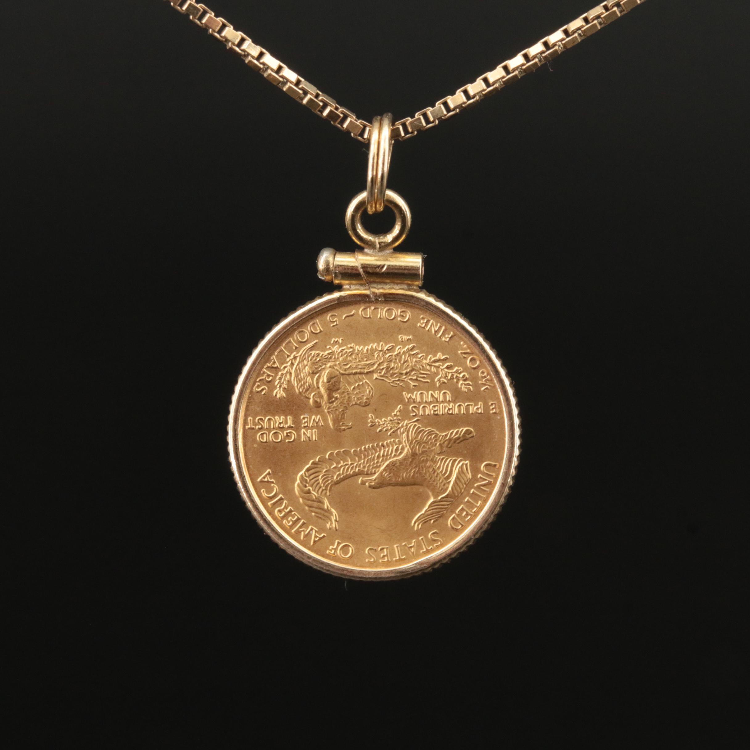 14K Necklace with 1996 $5 Gold Eagle Bullion Coin