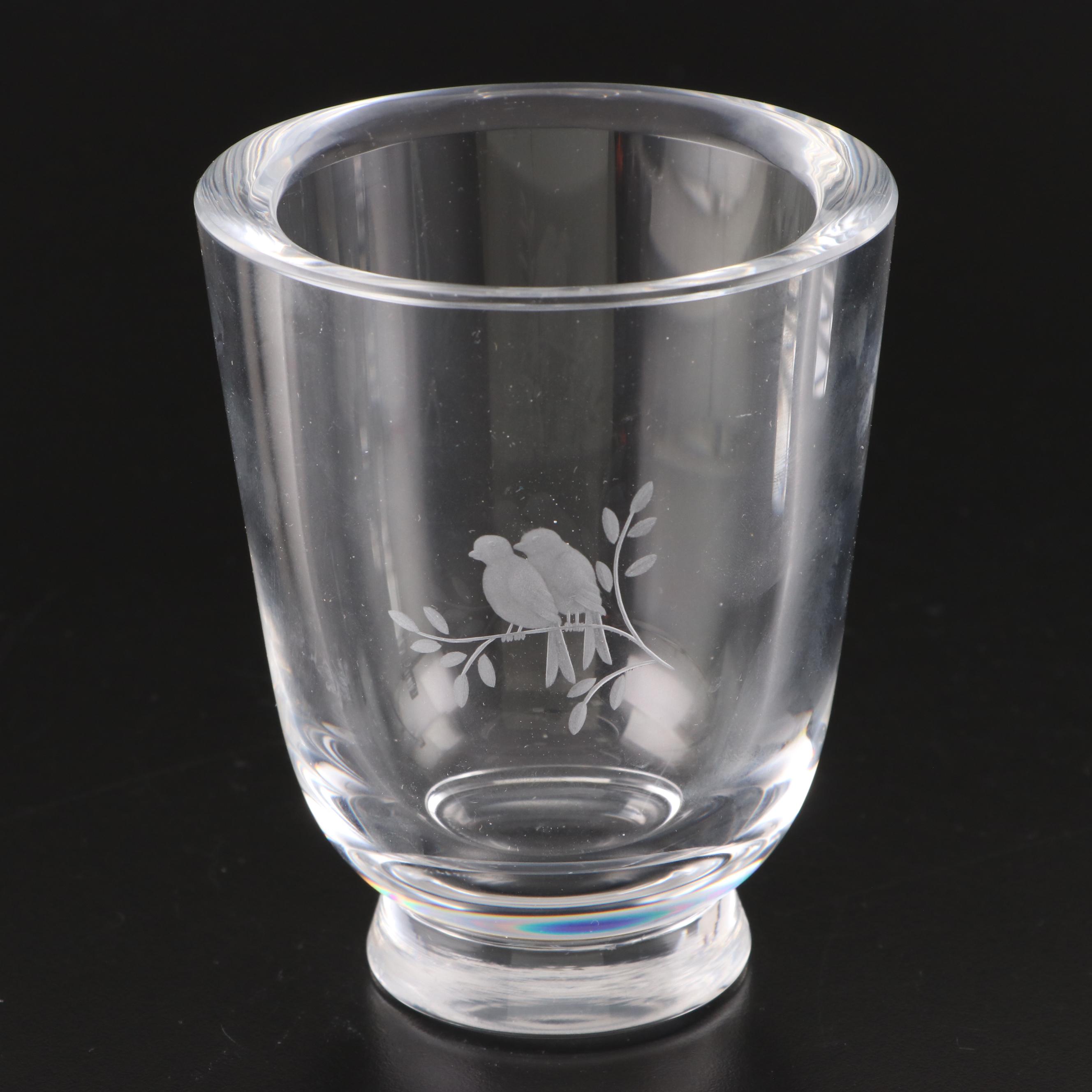 Orrefors Crystal "Love Birds" vase with Waterford Crystal "Carriage" Clock