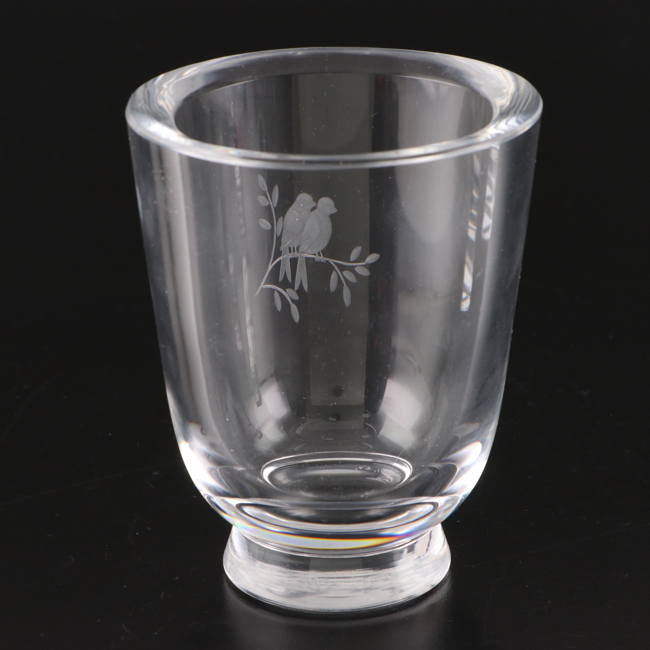 Orrefors Crystal "Love Birds" vase with Waterford Crystal "Carriage" Clock