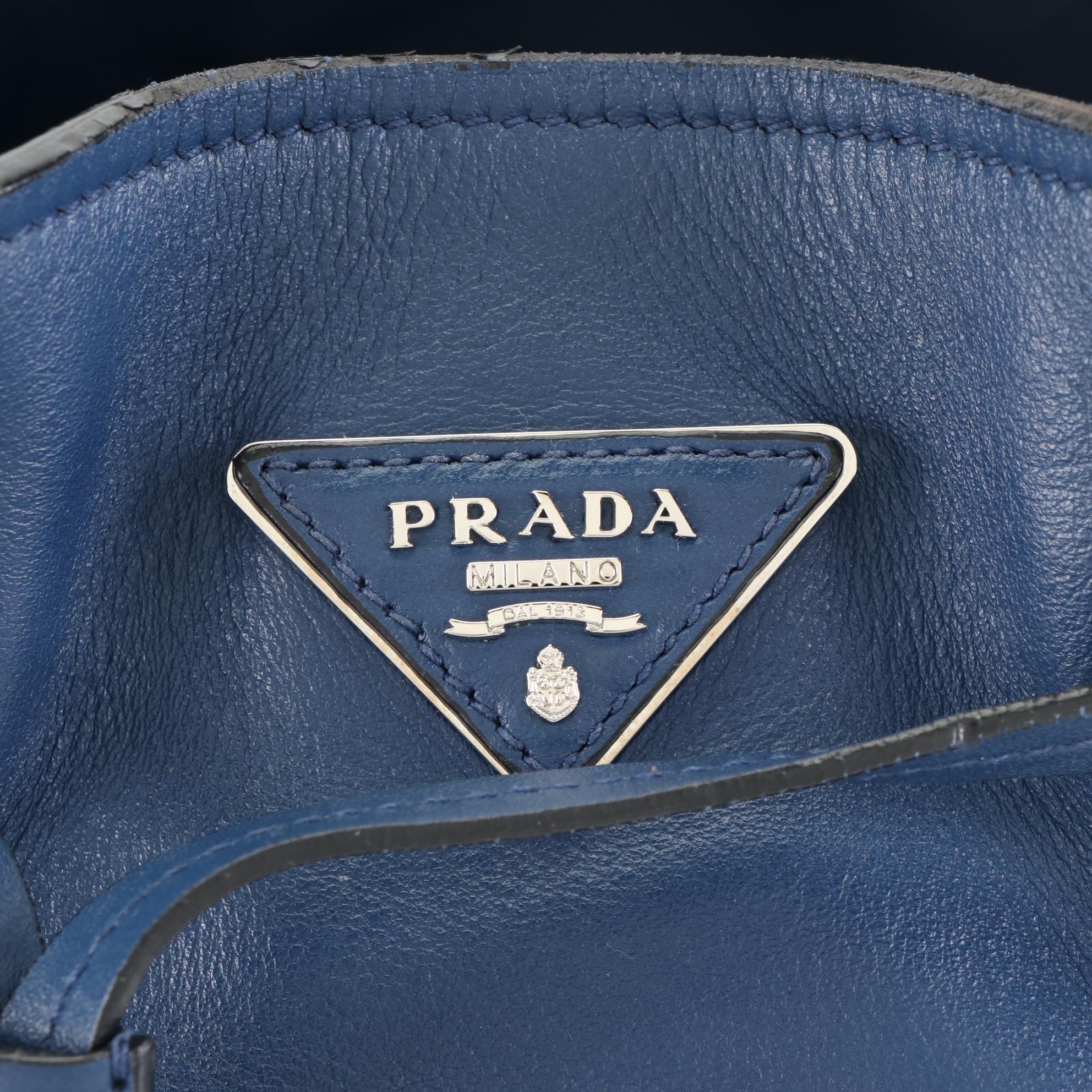 Prada Blue Leather Tassel Bucket Bag with Detachable Strap