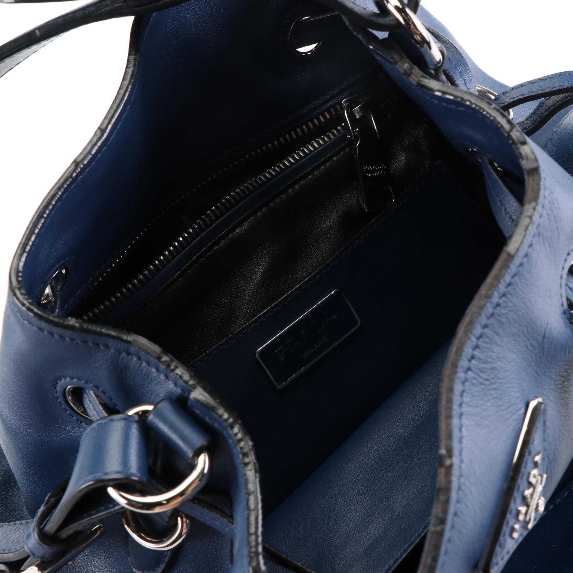 Prada Blue Leather Tassel Bucket Bag with Detachable Strap