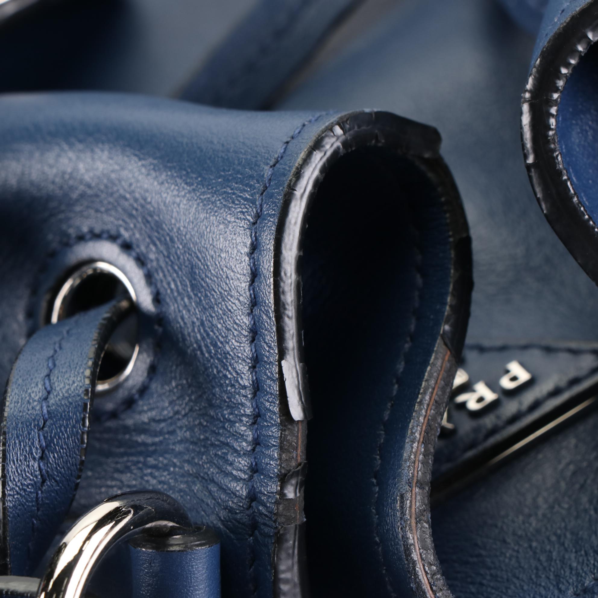 Prada Blue Leather Tassel Bucket Bag with Detachable Strap