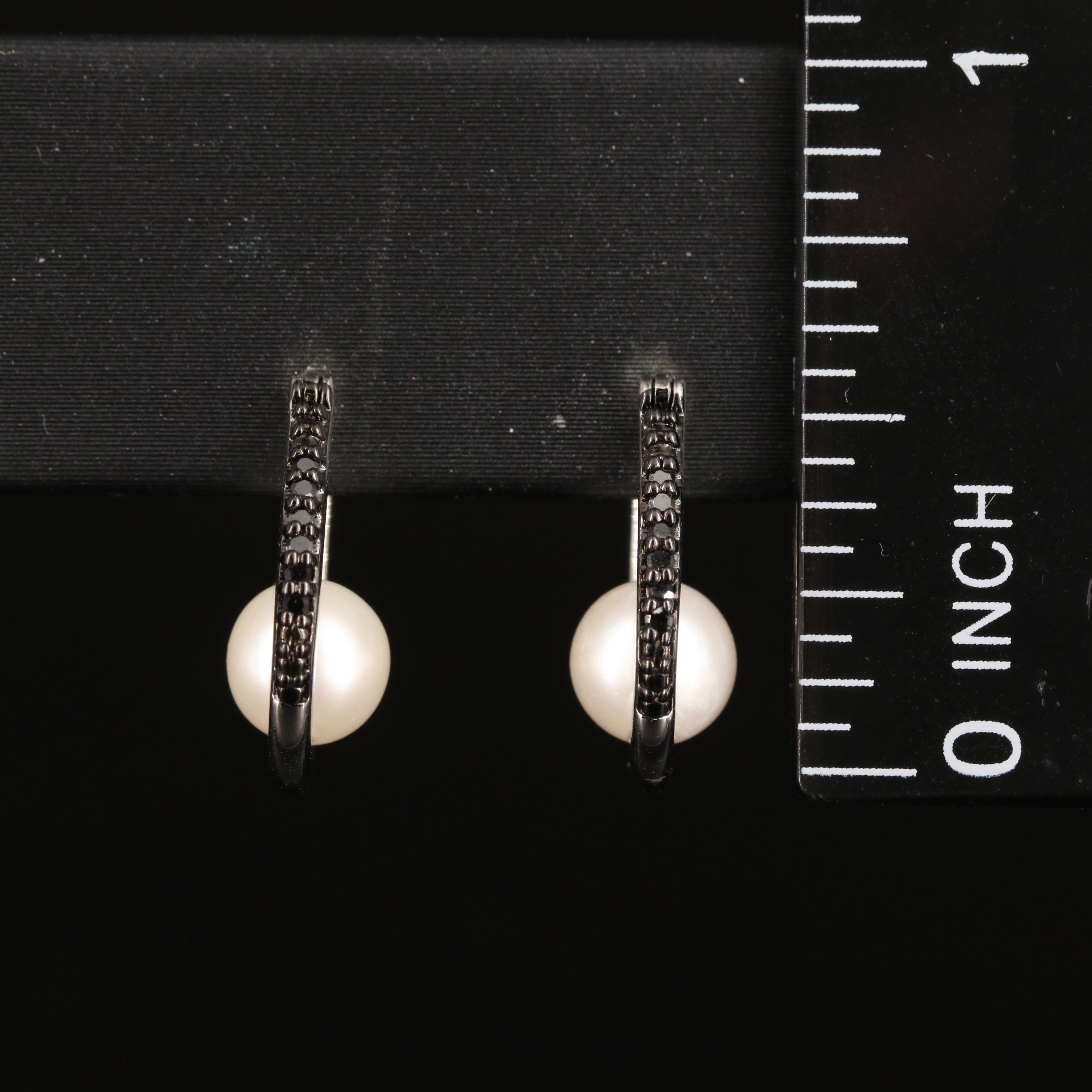 Sterling Pearl and Diamond Hoop Earrings