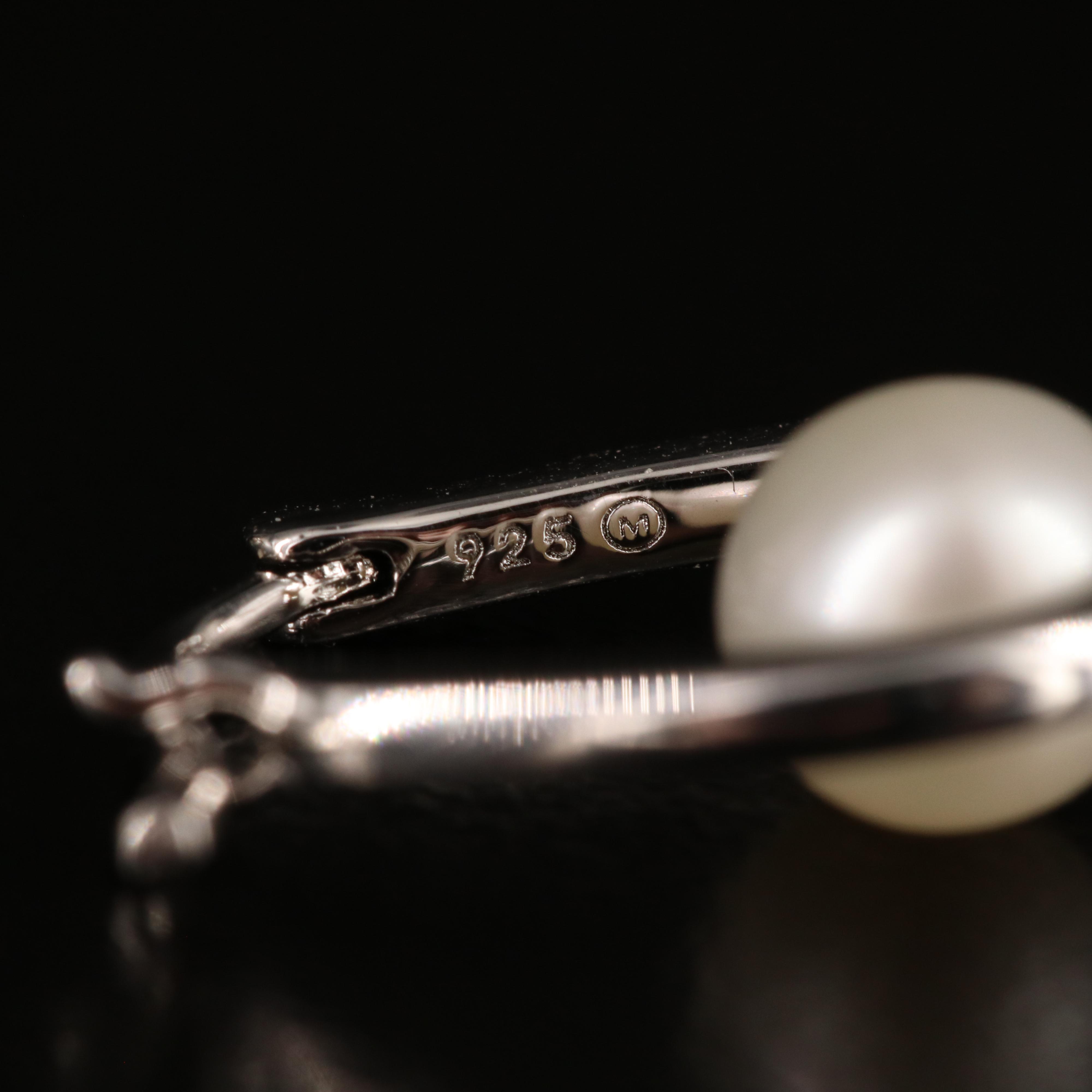 Sterling Pearl and Diamond Hoop Earrings