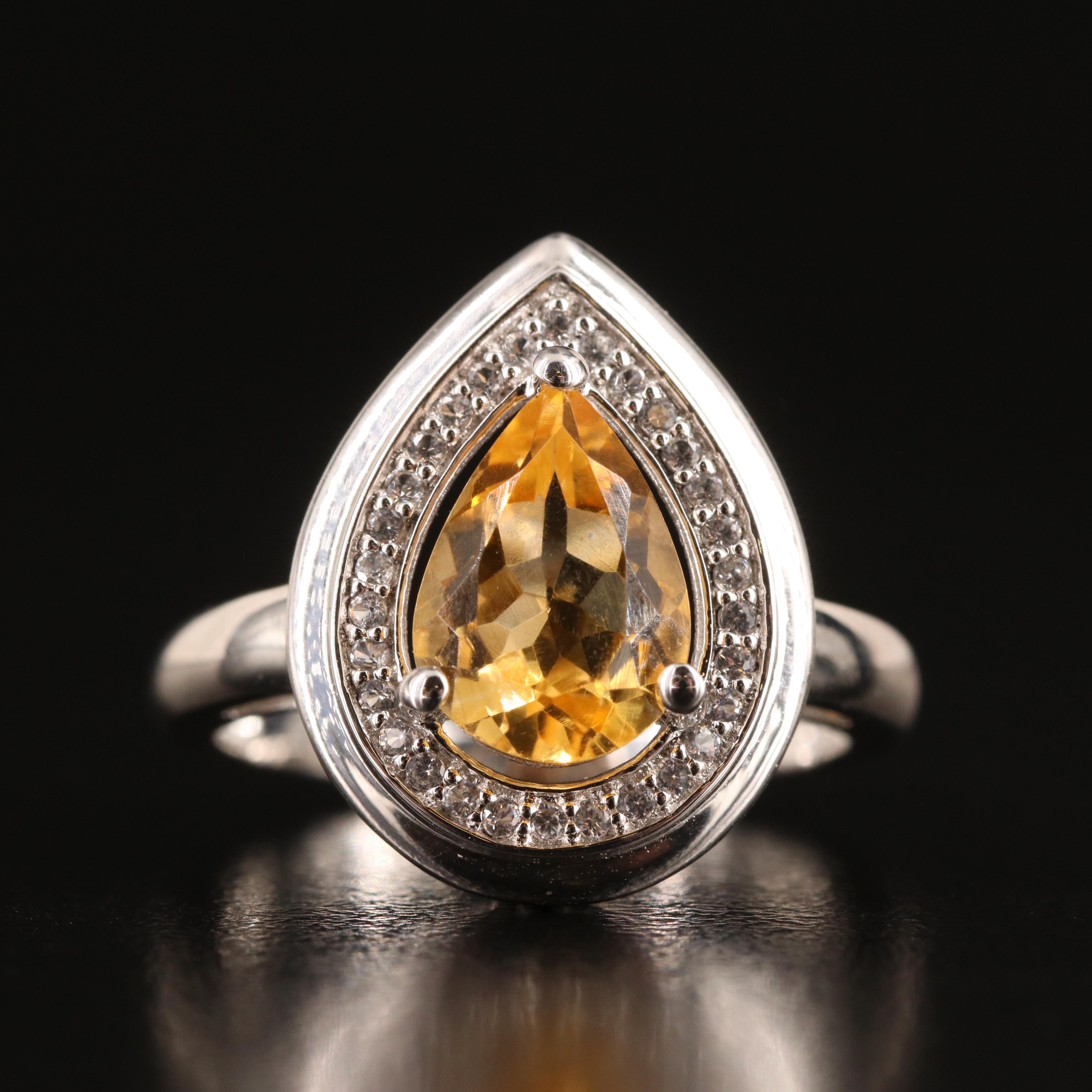 Sterling Citrine and White Sapphire Teardrop Ring
