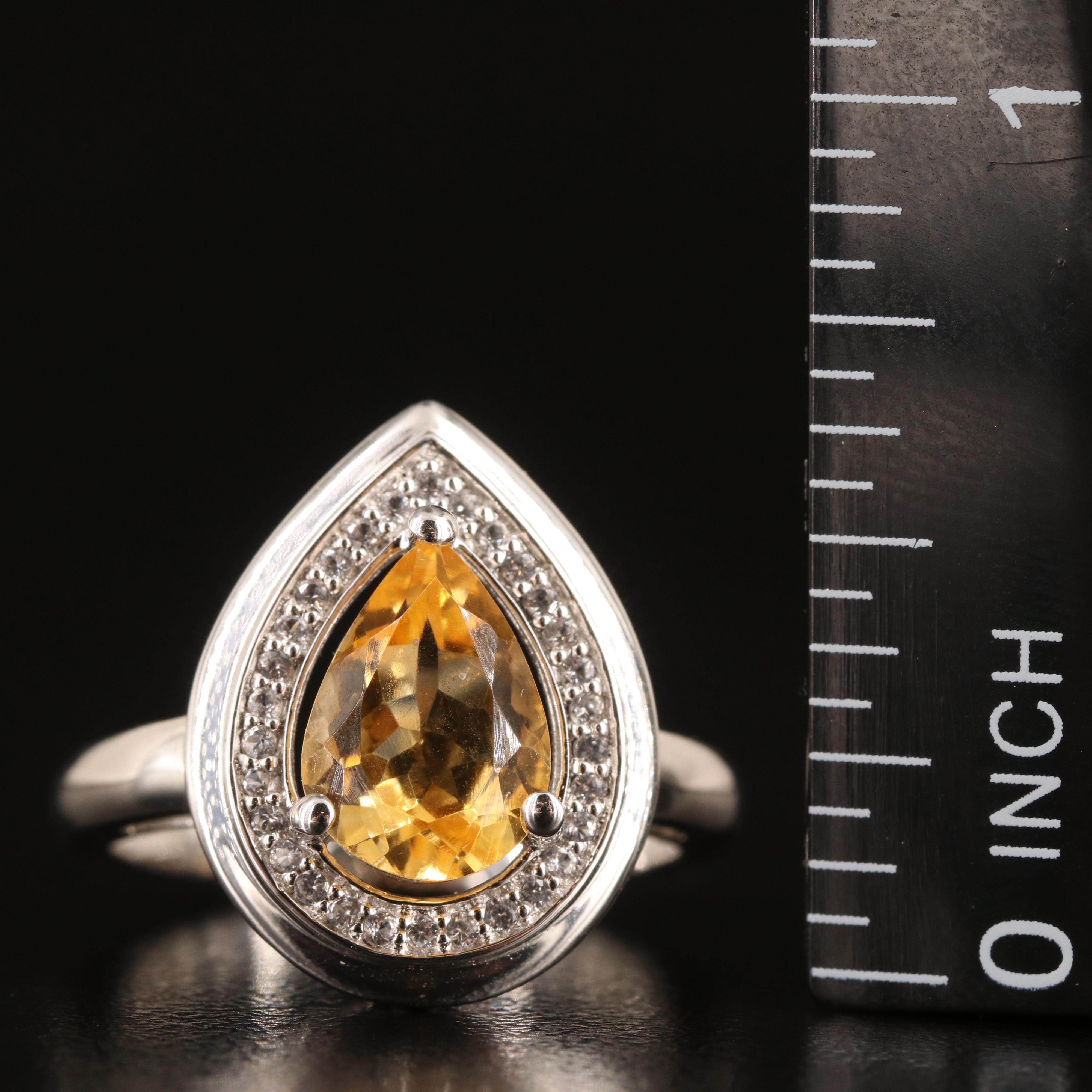 Sterling Citrine and White Sapphire Teardrop Ring