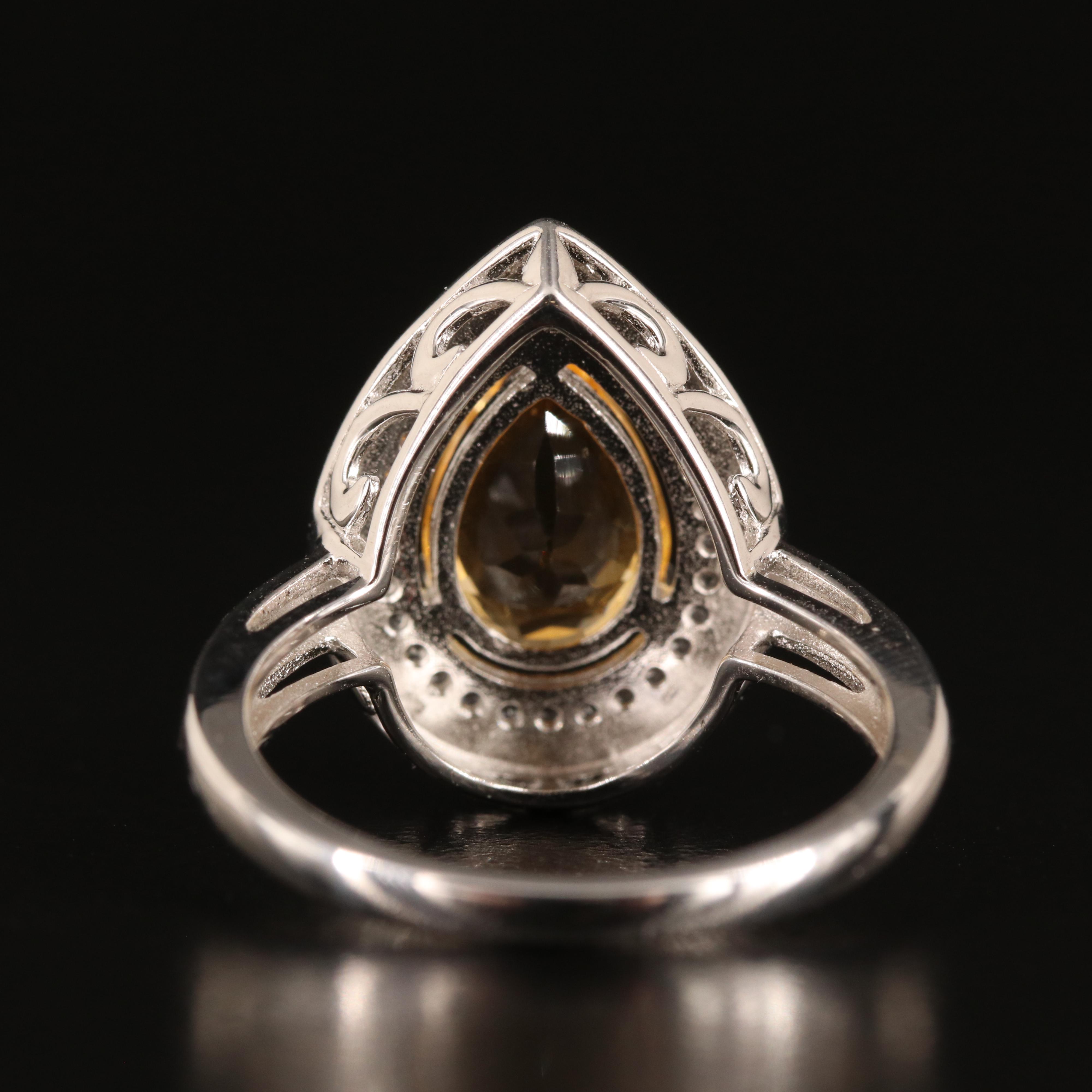 Sterling Citrine and White Sapphire Teardrop Ring