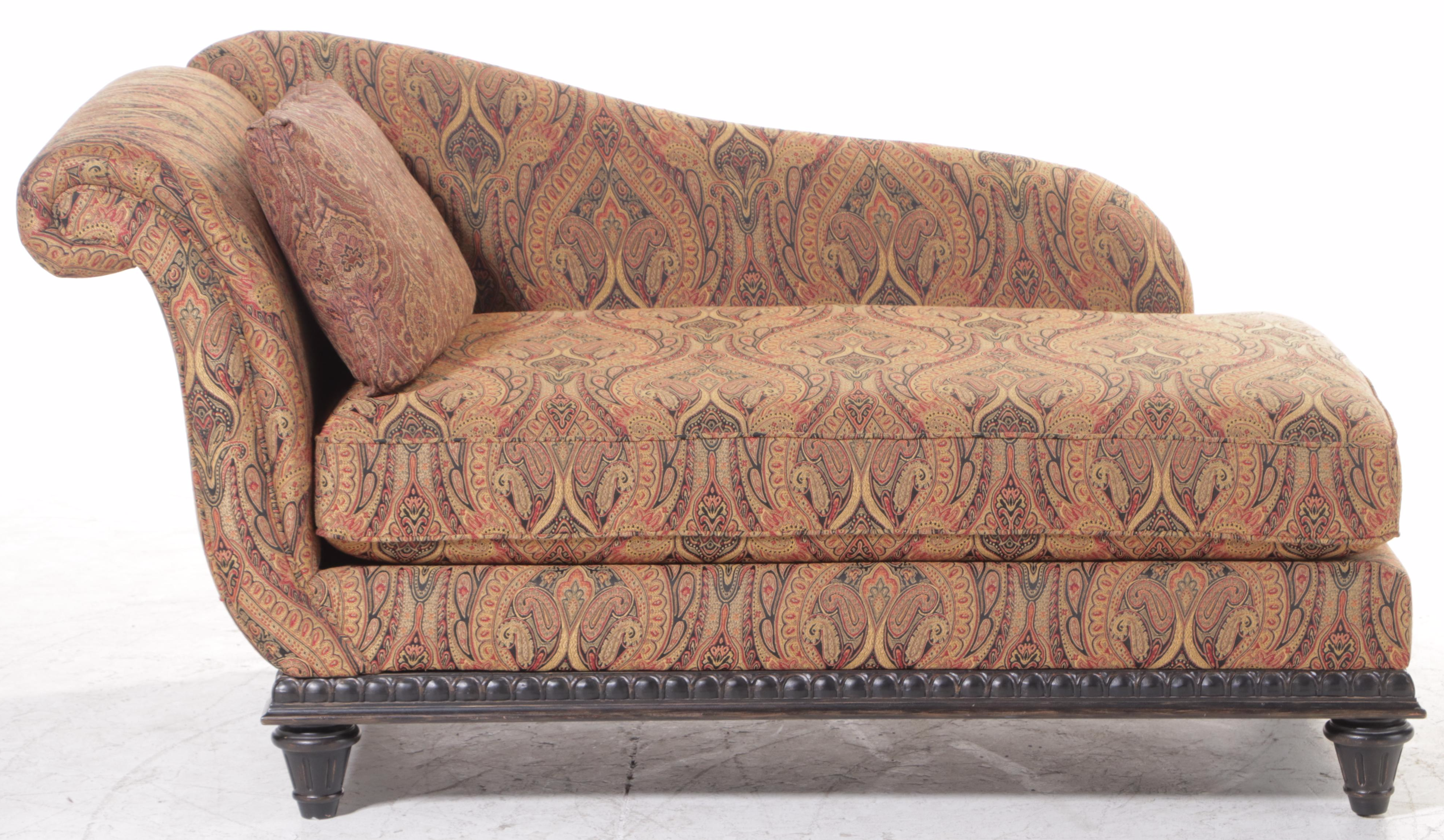 Schnadig Custom-Upholstered Hardwood Left-Arm-Facing Chaise Lounge