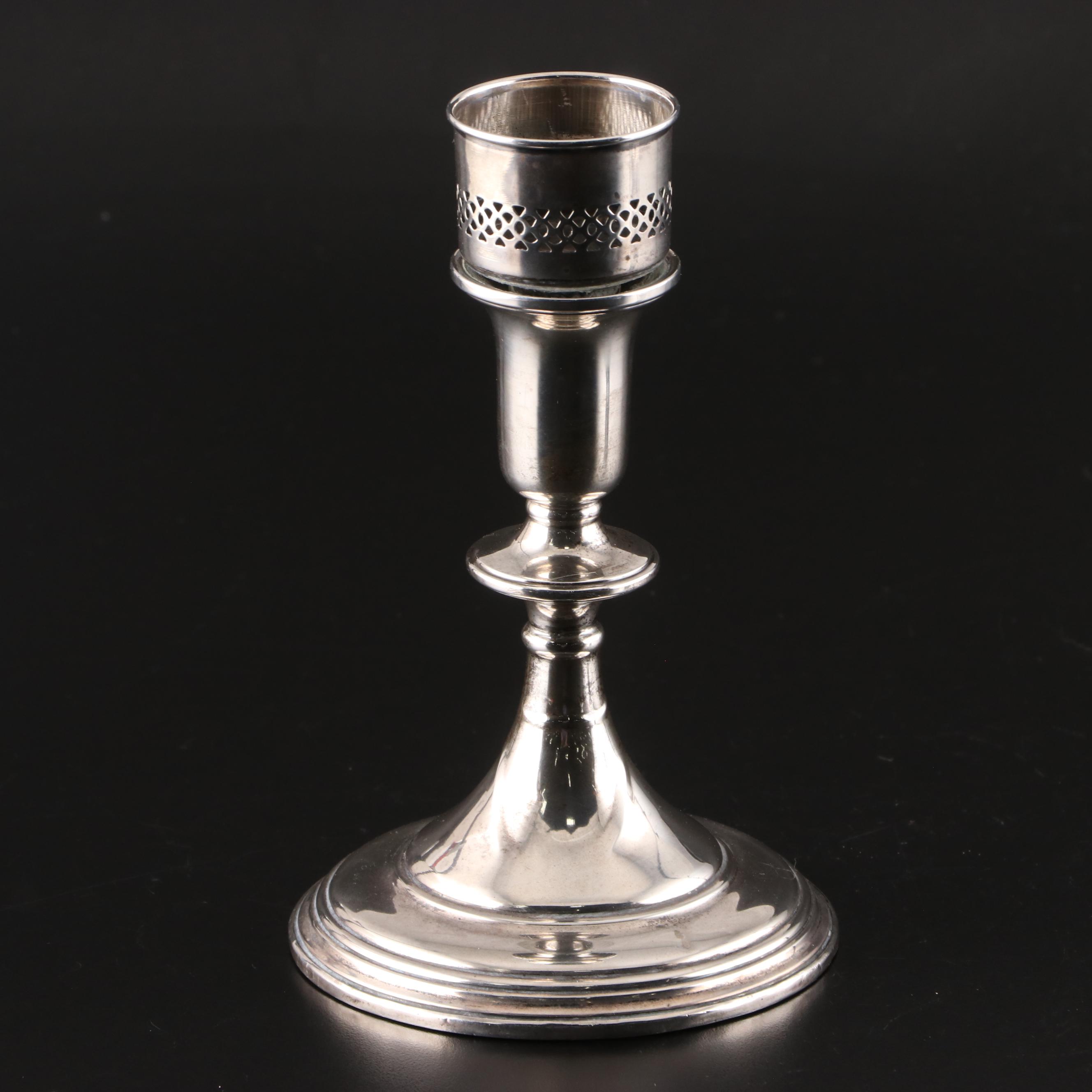 Redlich & Co. Sterling Silver Candlesticks with Spiral Etched Glass Shades