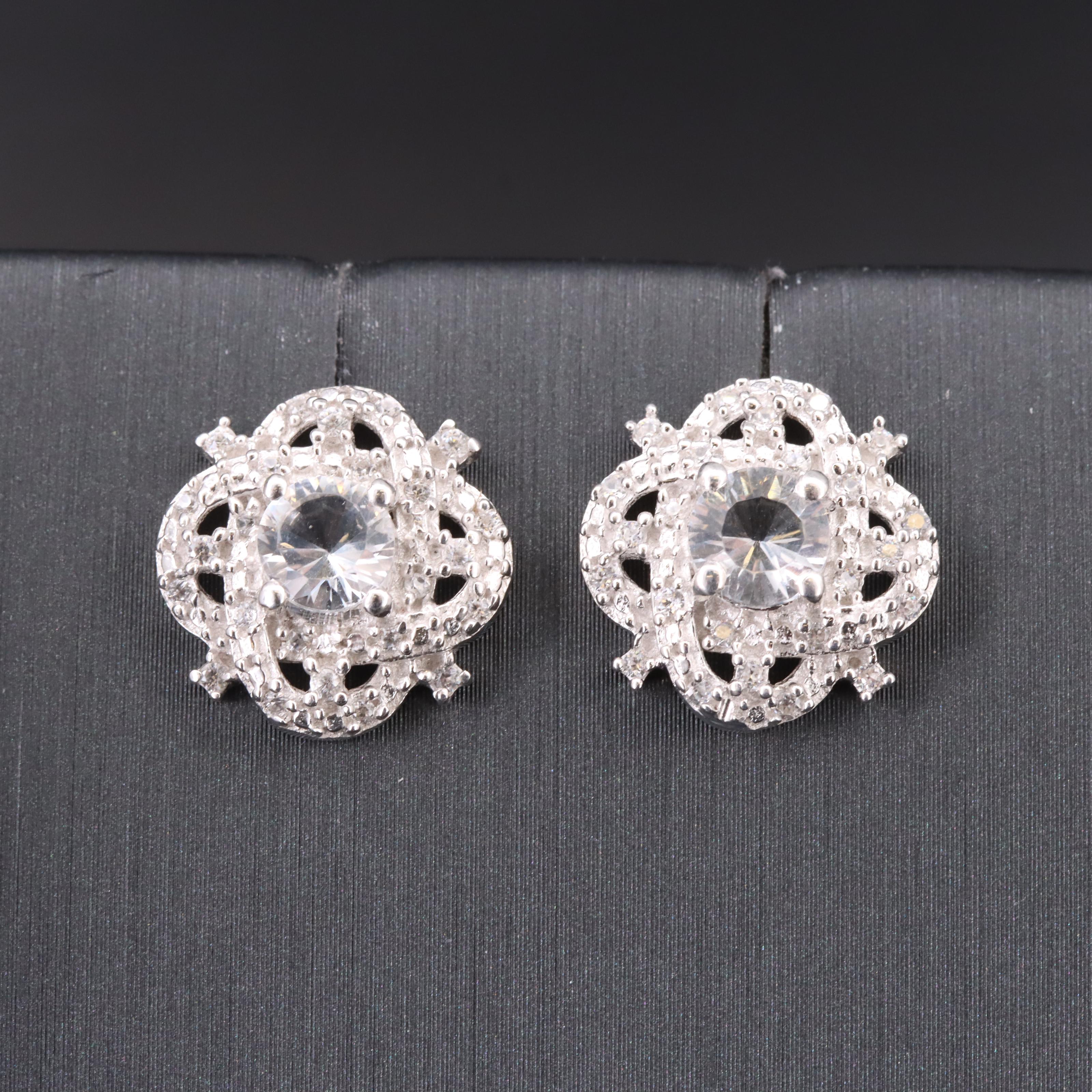 Sterling Petalite and Zircon Stud Earrings