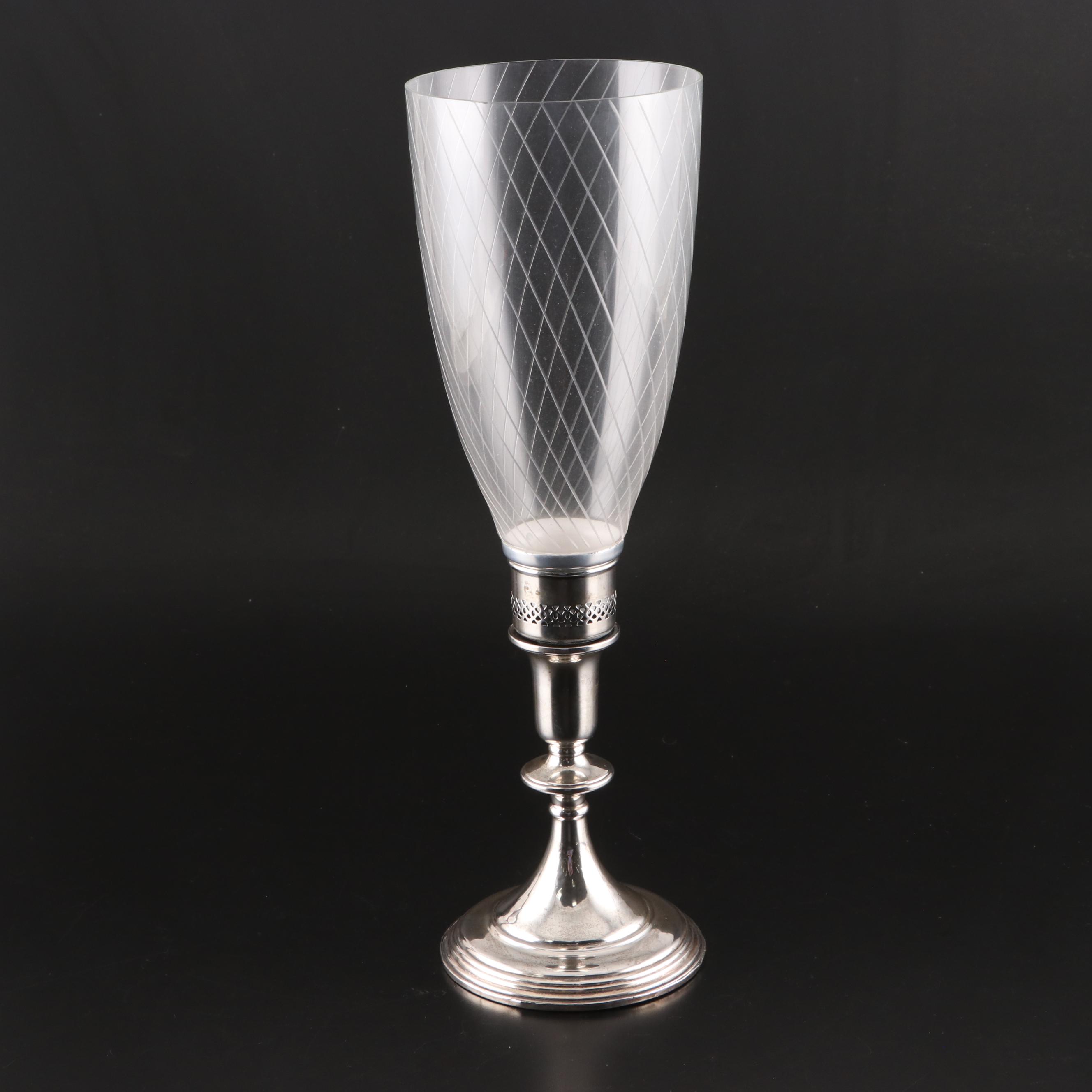 Redlich & Co. Sterling Silver Candlesticks with Spiral Etched Glass Shades