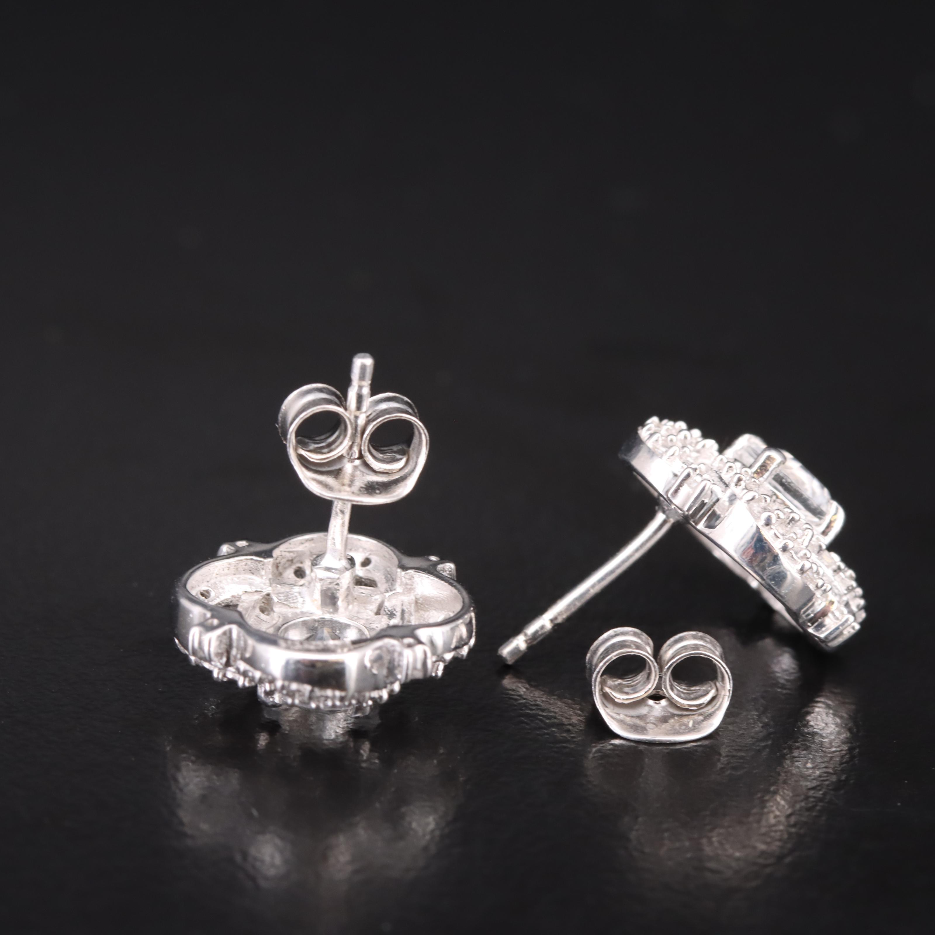 Sterling Petalite and Zircon Stud Earrings