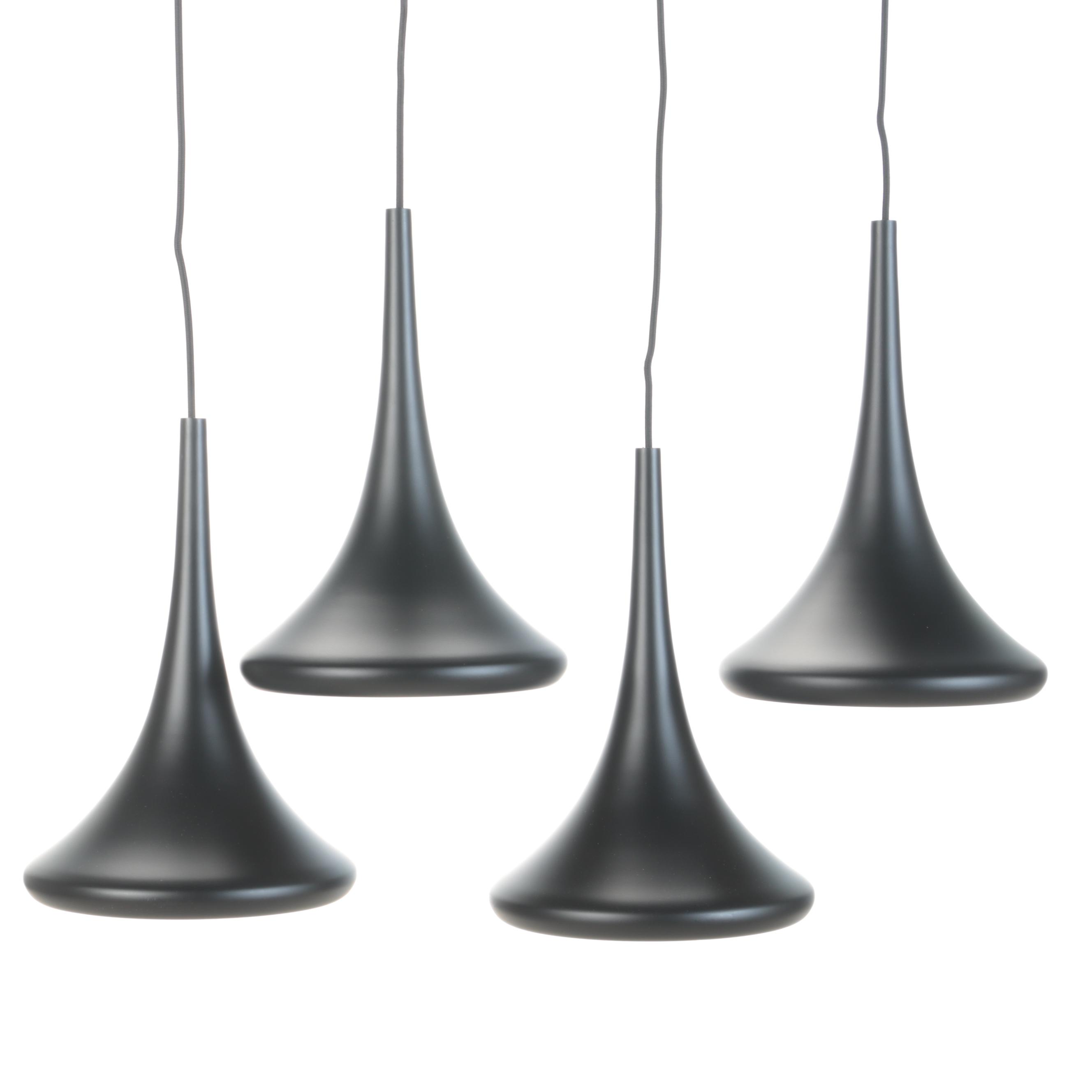 Four Matte Black Ceiling Pendant Lights
