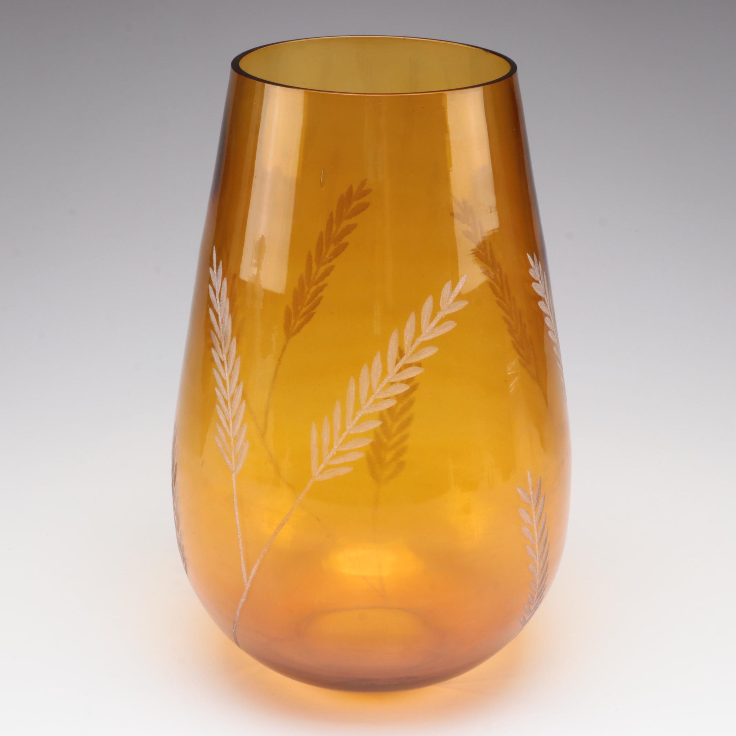 Yellow Etched Glass Vase
