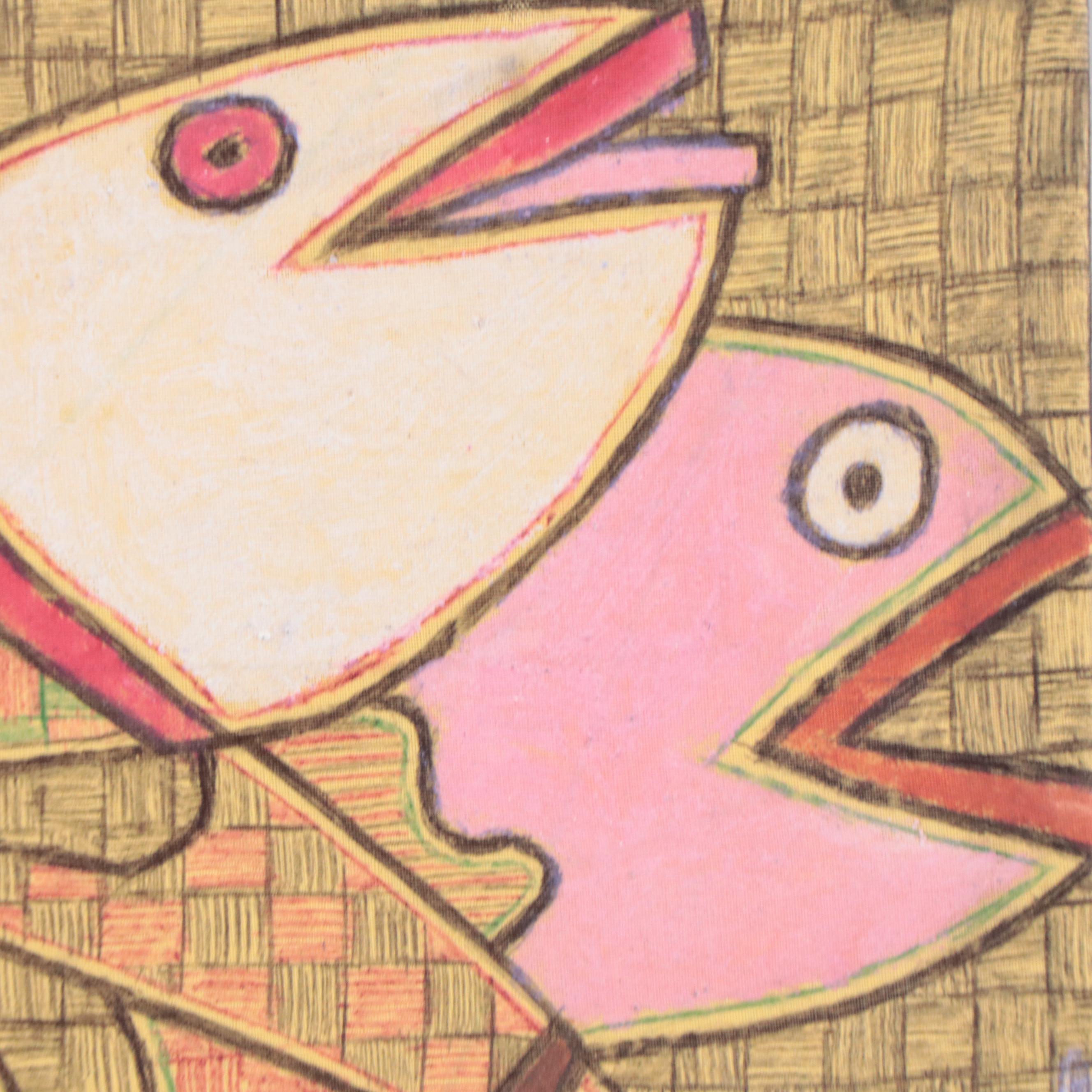 Kayode Buraimoh Stylized Fish Mixed Media Painting