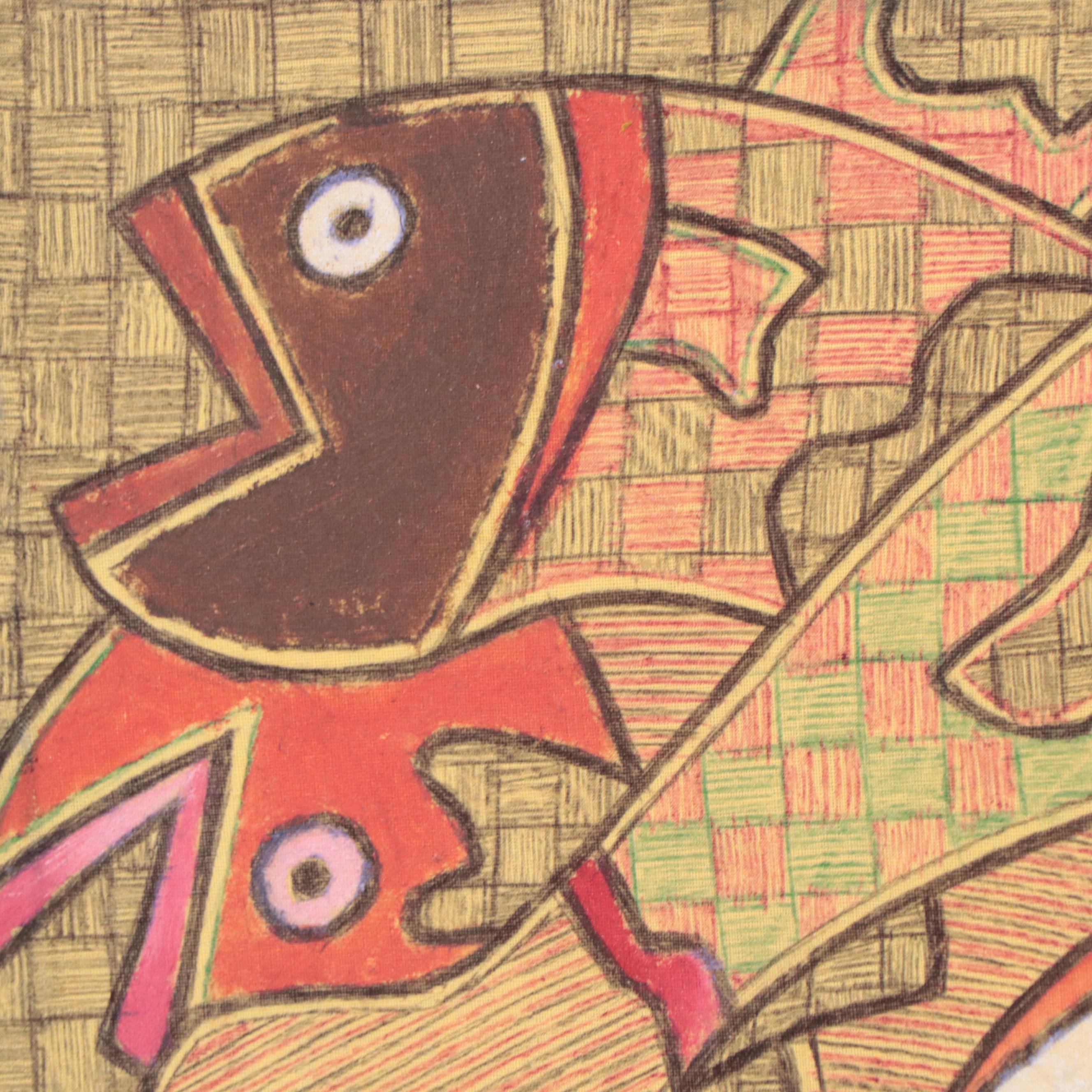 Kayode Buraimoh Stylized Fish Mixed Media Painting