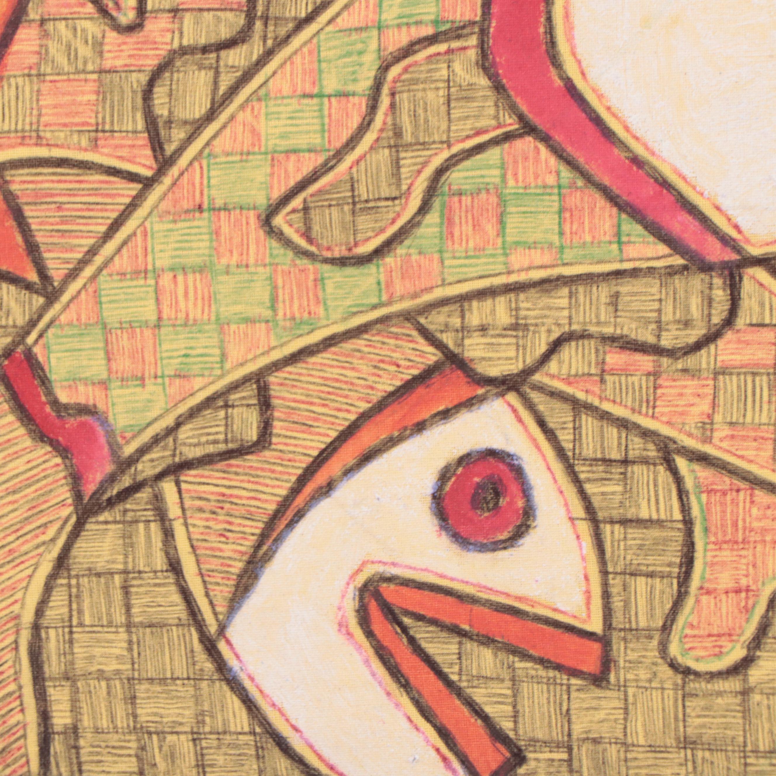 Kayode Buraimoh Stylized Fish Mixed Media Painting