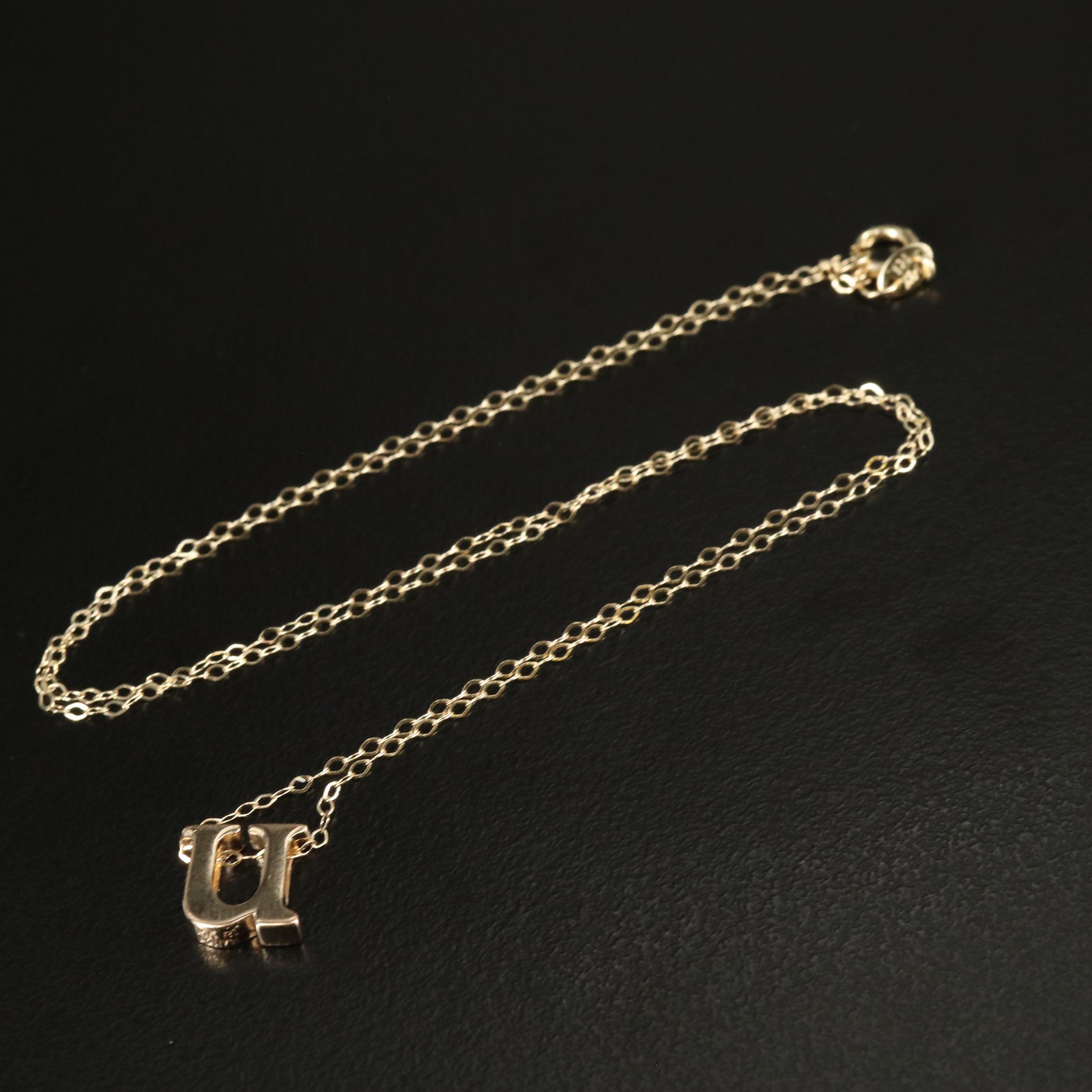 14K Lower Case Letter 'U' Pendant Necklace