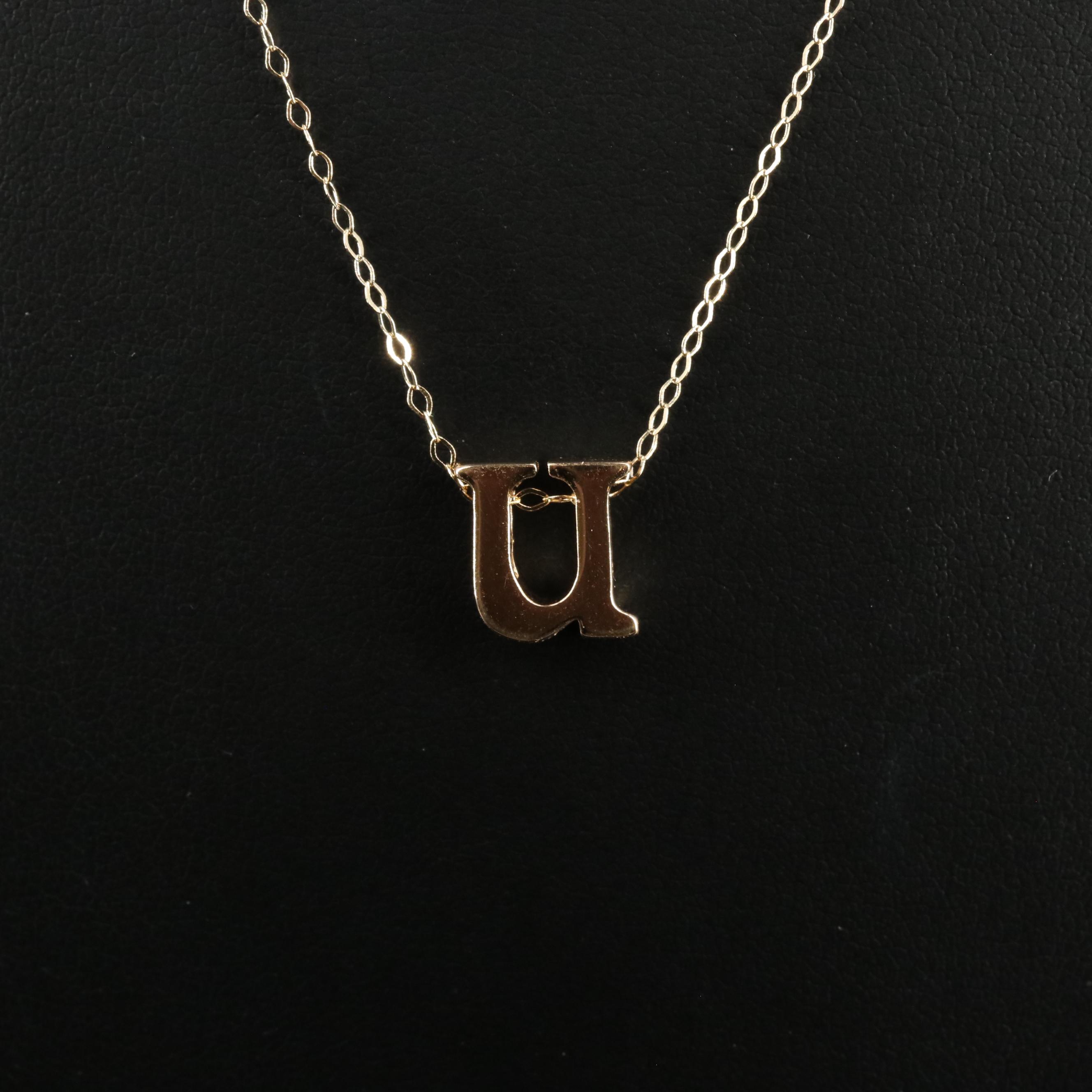 14K Lower Case Letter 'U' Pendant Necklace