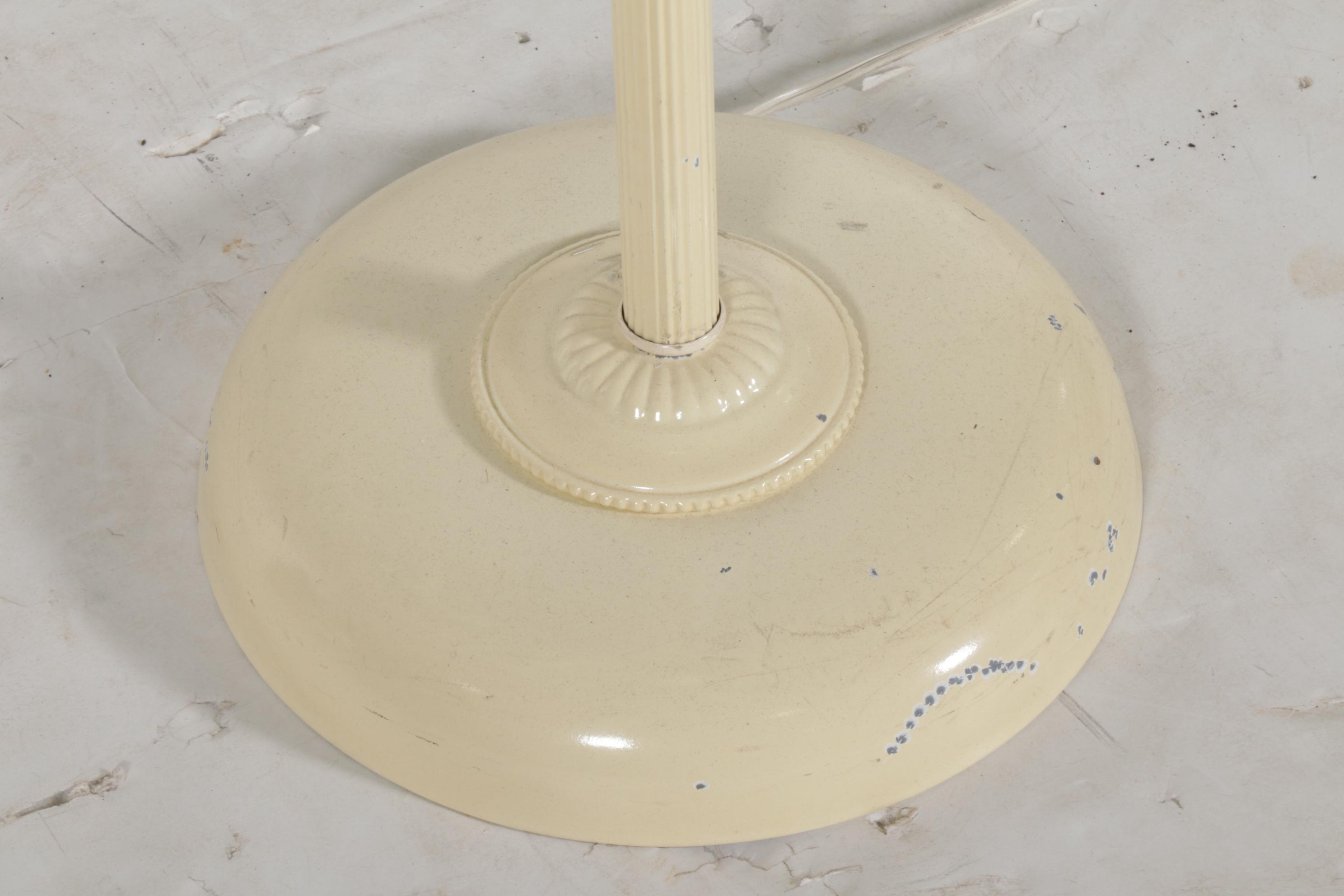 Metal Glass Top Lamp Table with Woven Cord Lampshade, Mid 20th Century