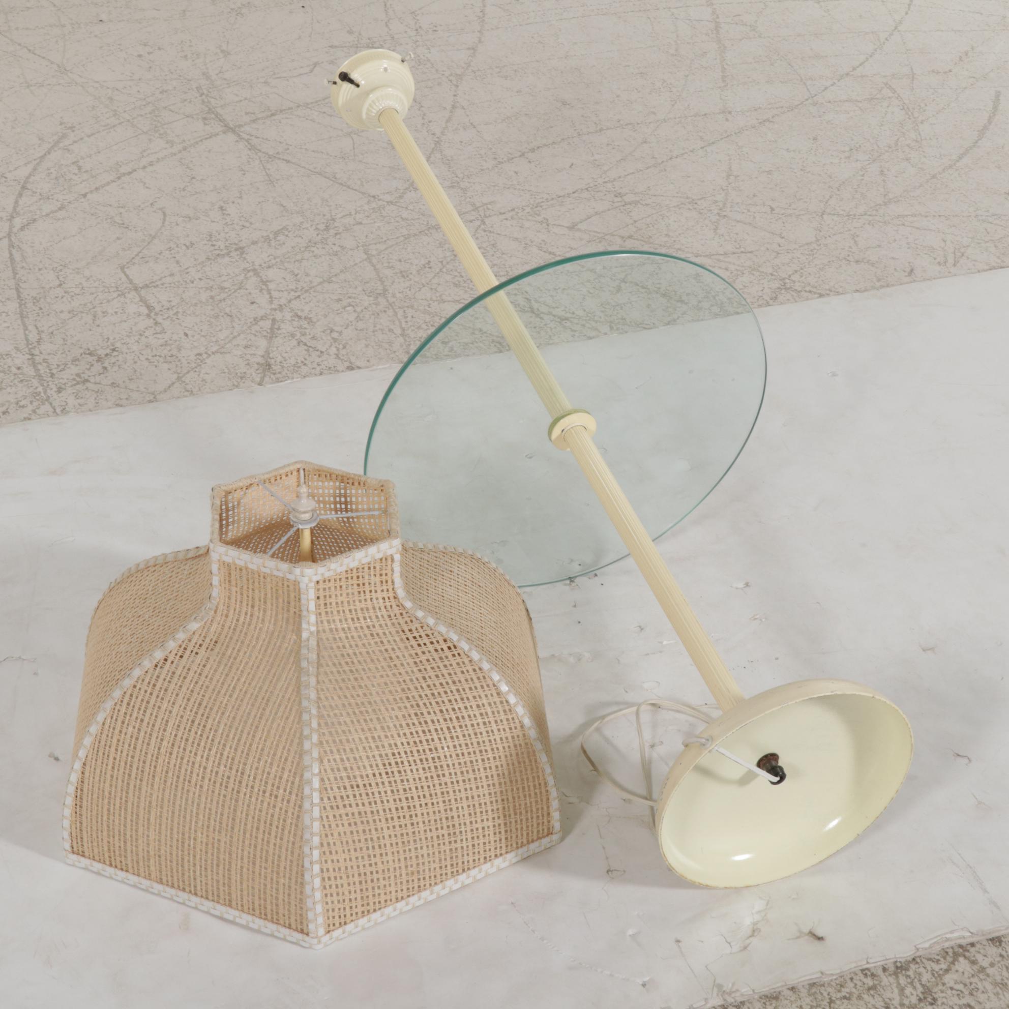 Metal Glass Top Lamp Table with Woven Cord Lampshade, Mid 20th Century