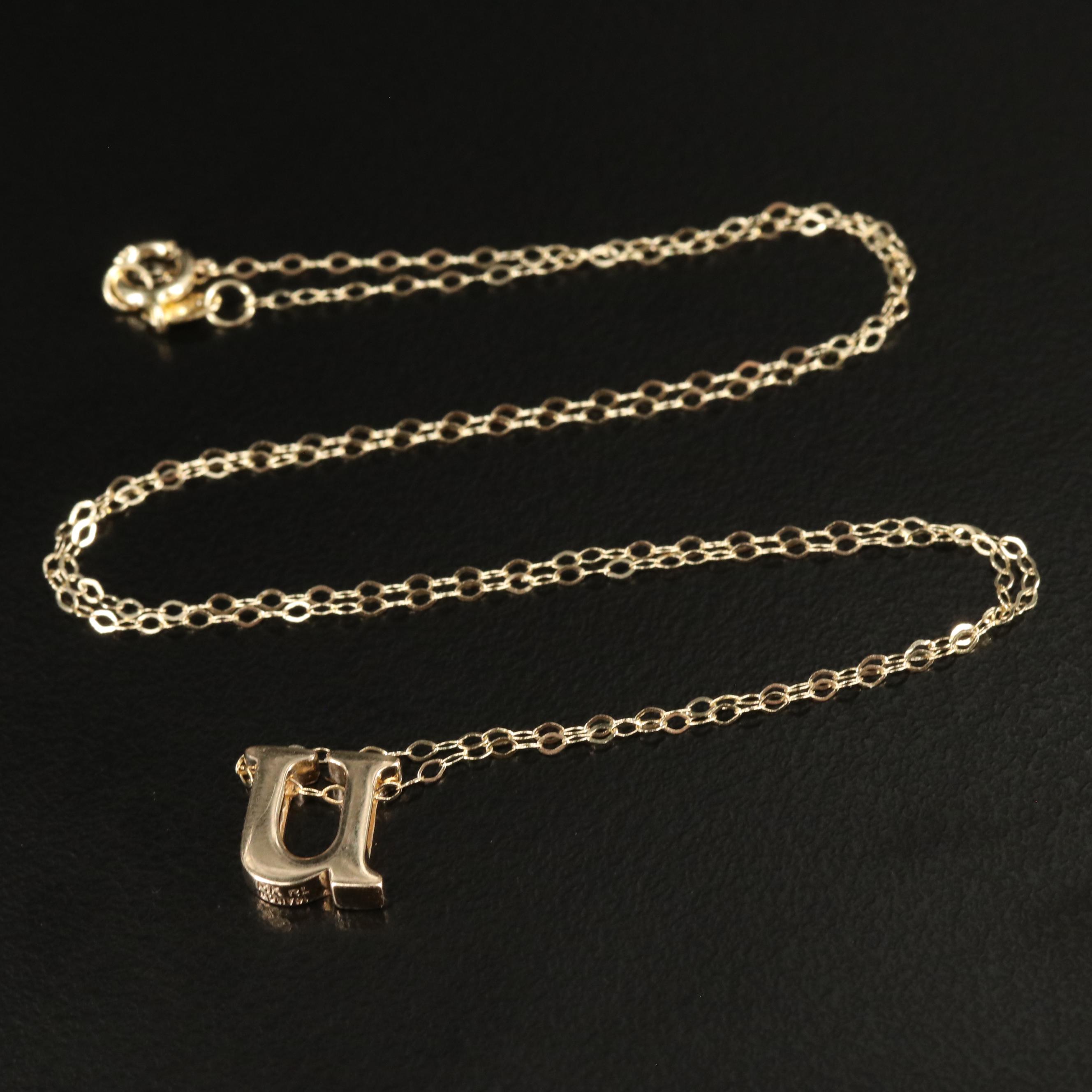 14K Lower Case Letter 'U' Pendant Necklace