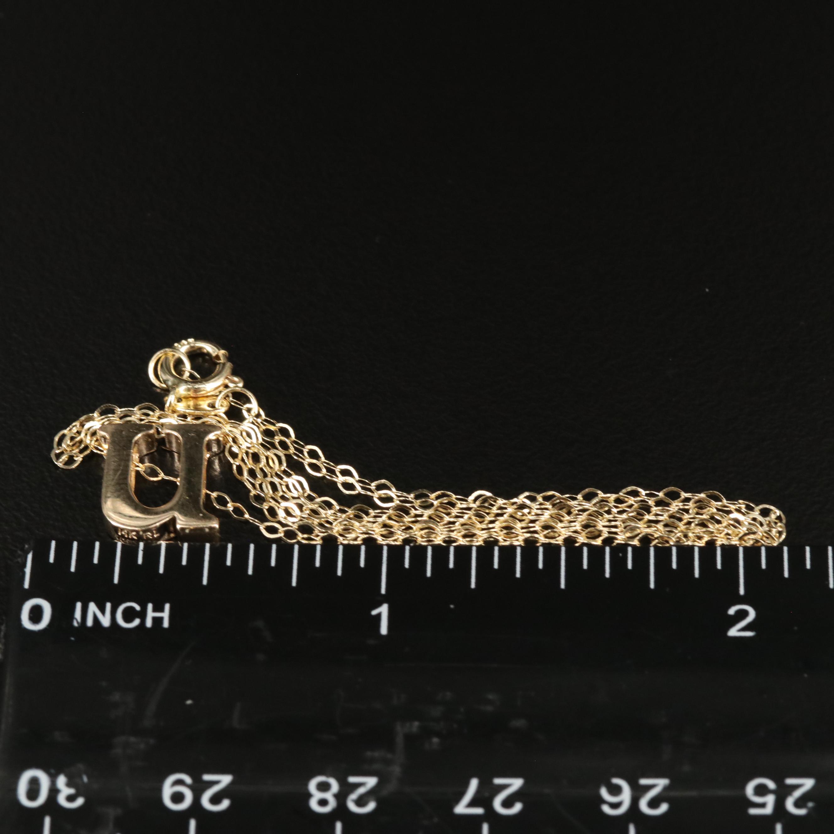 14K Lower Case Letter 'U' Pendant Necklace