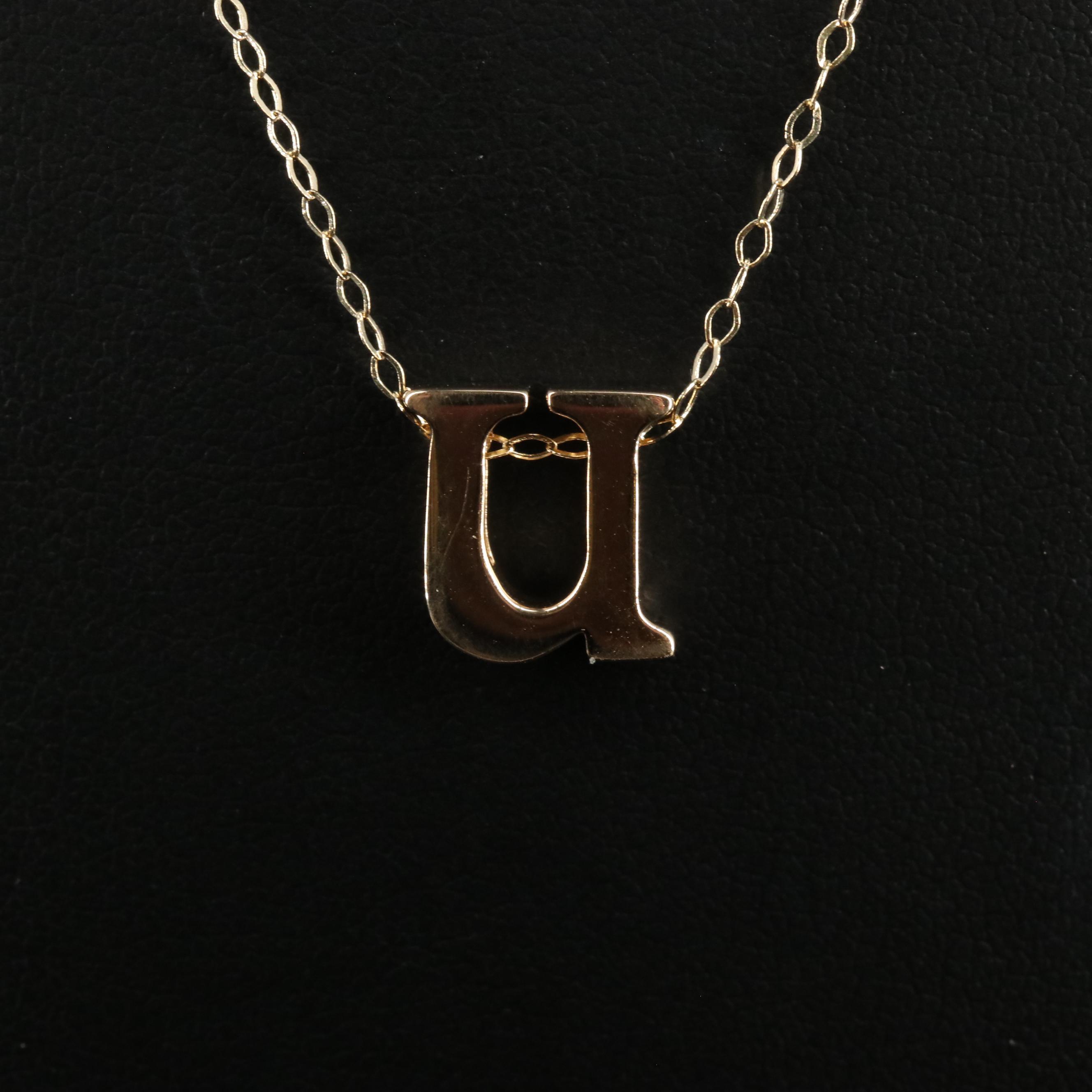 14K Lower Case Letter 'U' Pendant Necklace