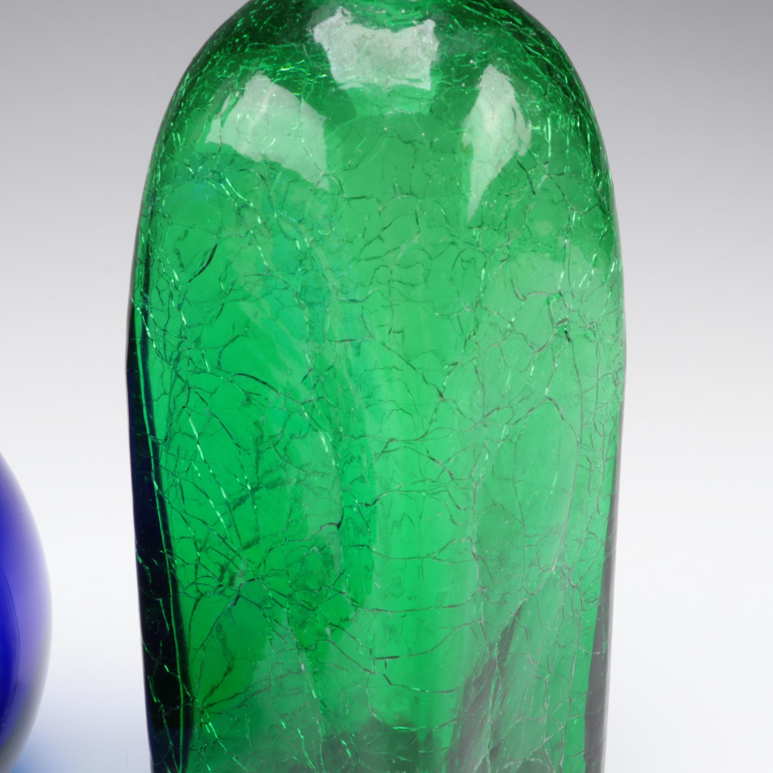 Cobalt Glass Pitcher and Various Glass Bottle Vases