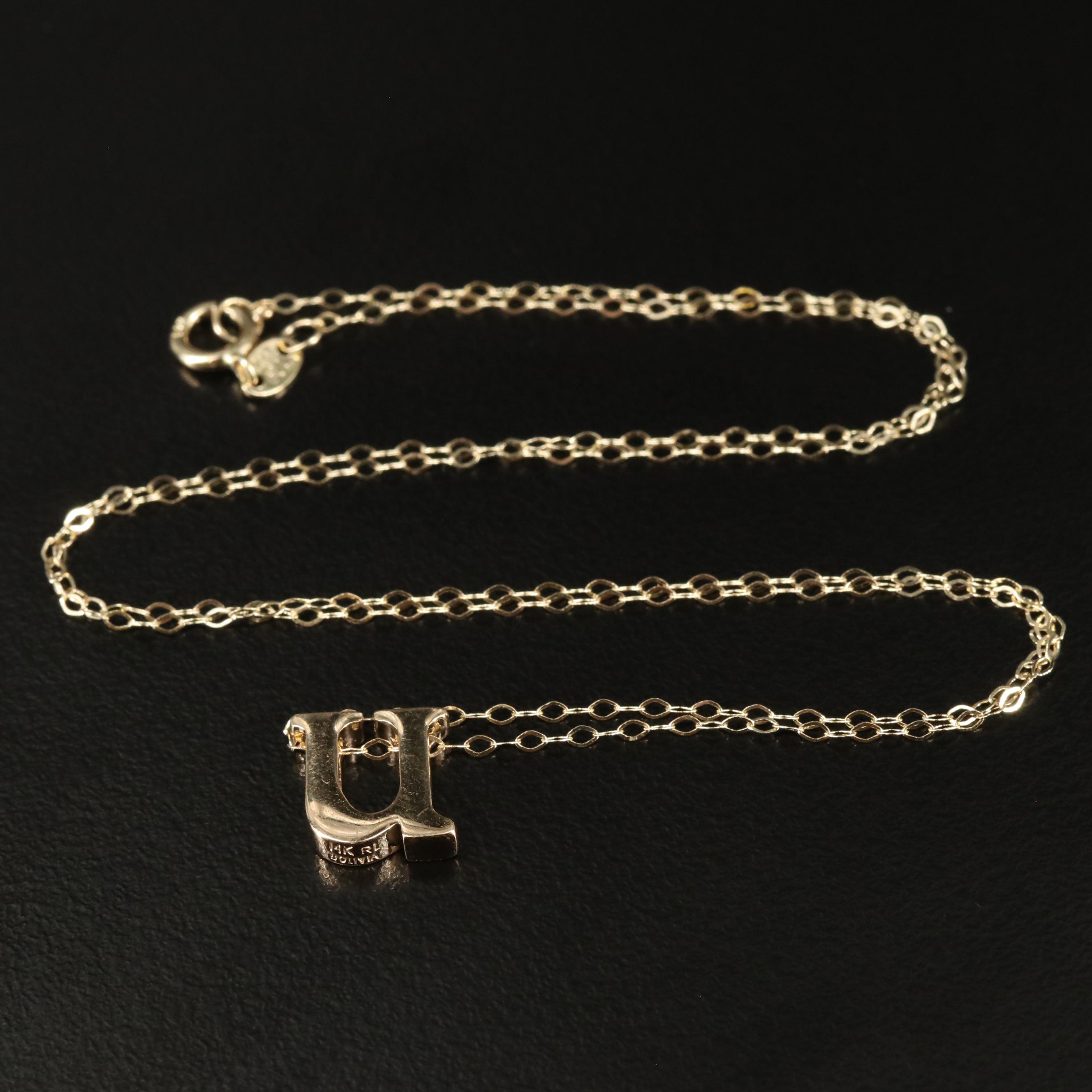 14K Lower Case Letter 'U' Pendant Necklace