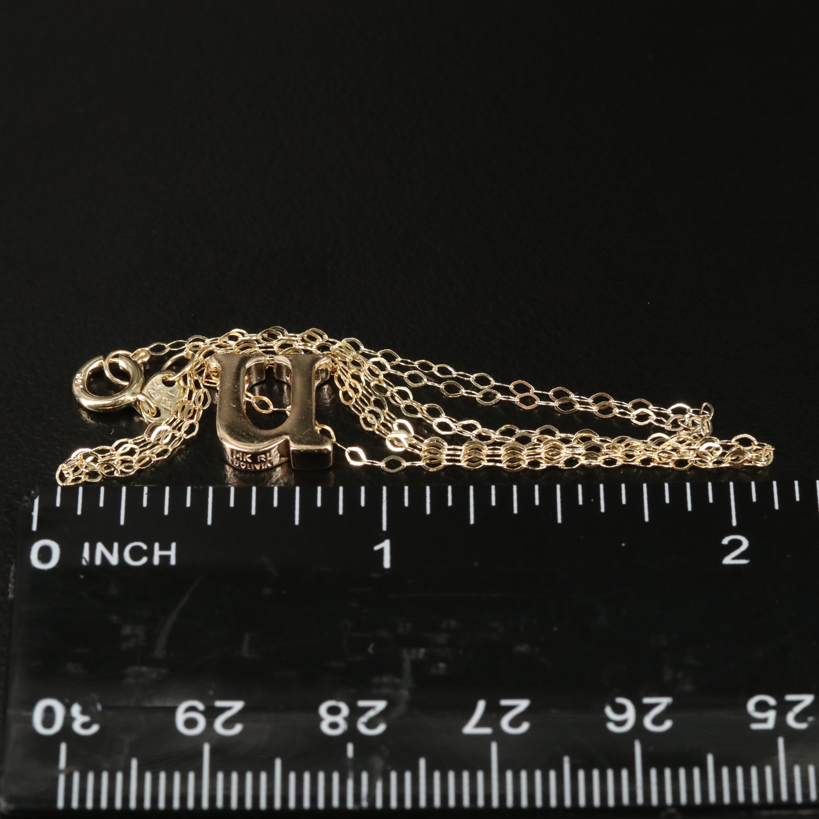 14K Lower Case Letter 'U' Pendant Necklace