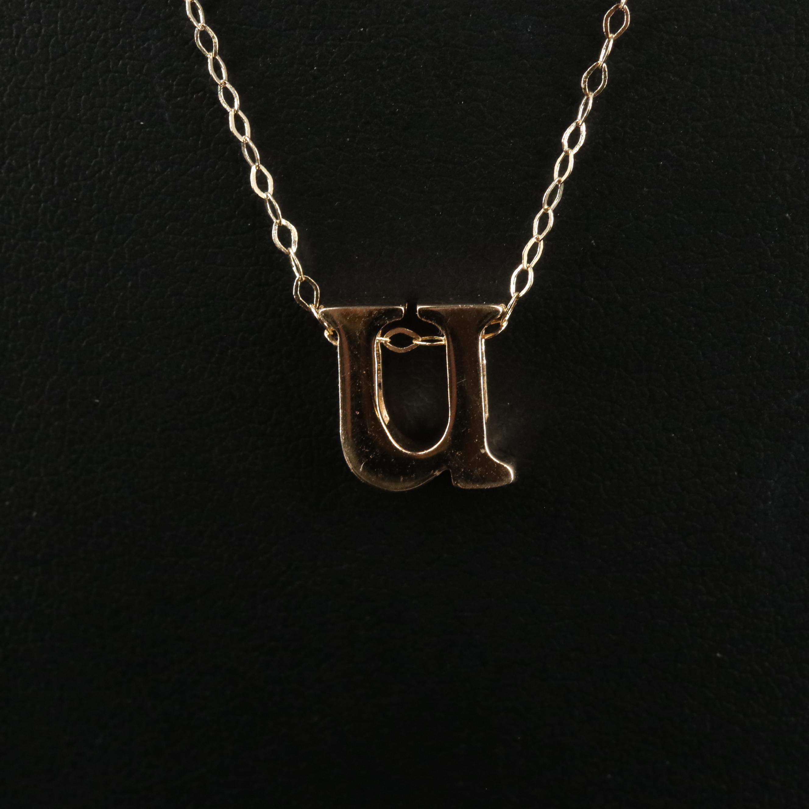 14K Lower Case Letter 'U' Pendant Necklace