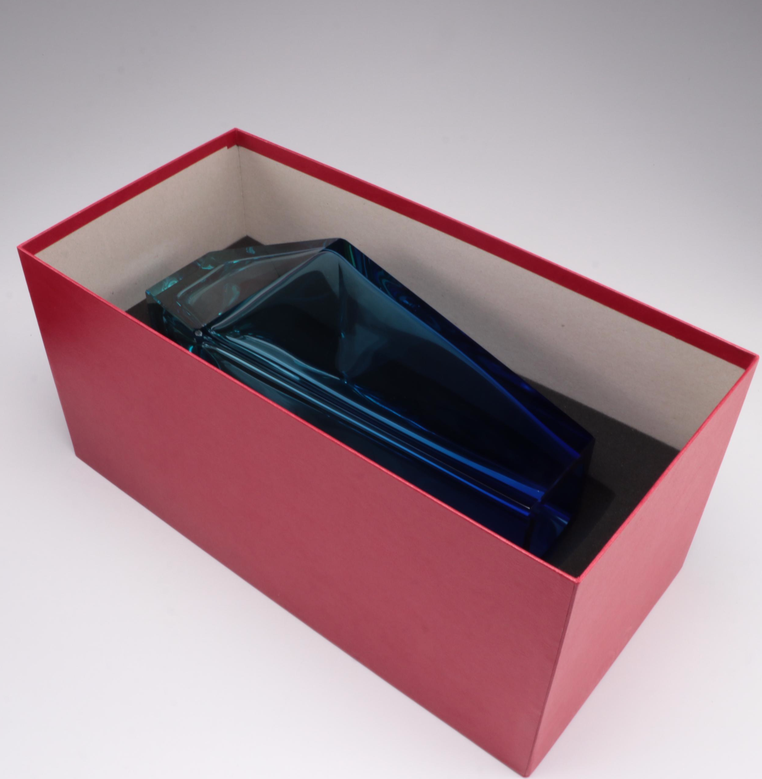 Moser "City" Beryl and Blue Underlaid Cut Crystal Vase