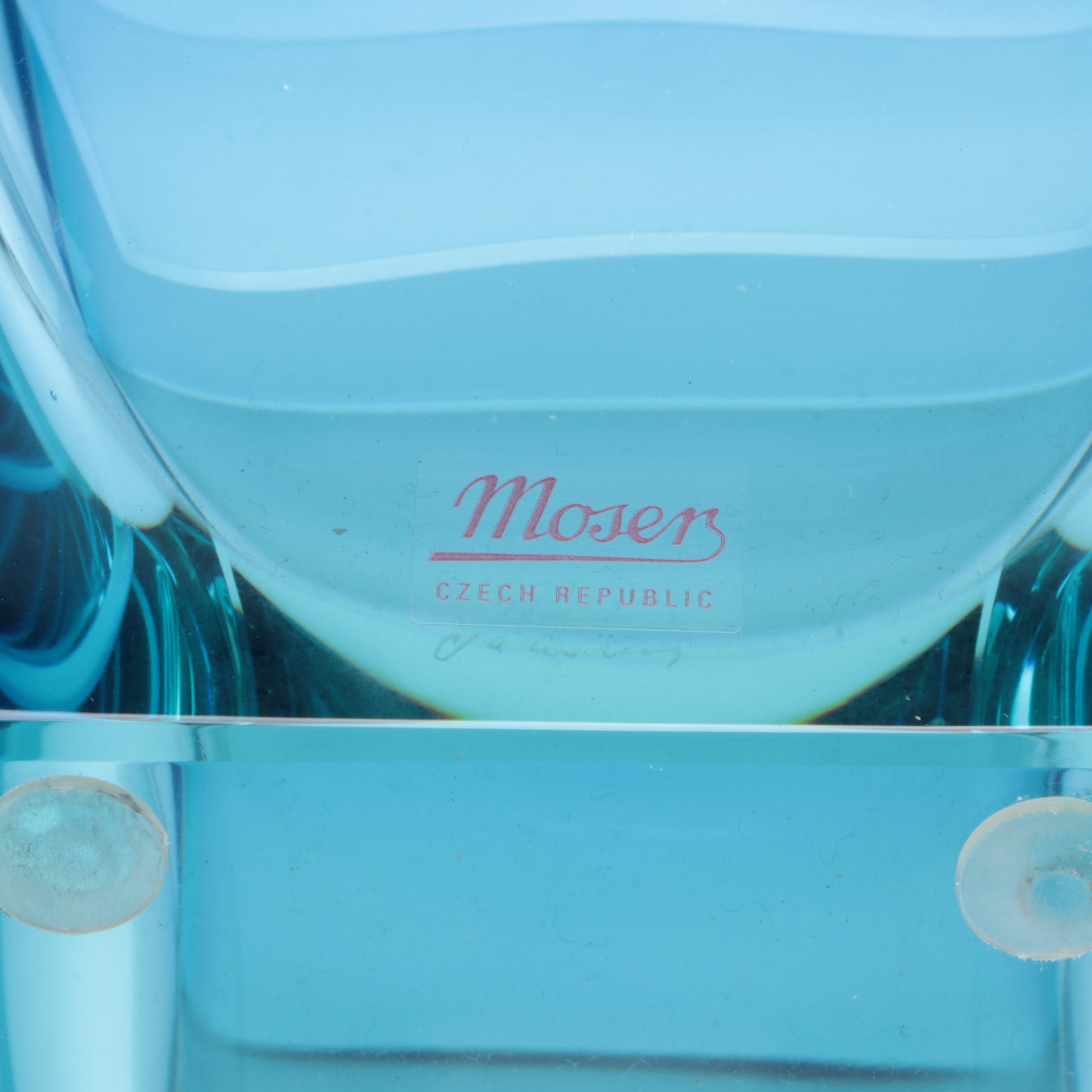 Moser "City" Beryl and Blue Underlaid Cut Crystal Vase