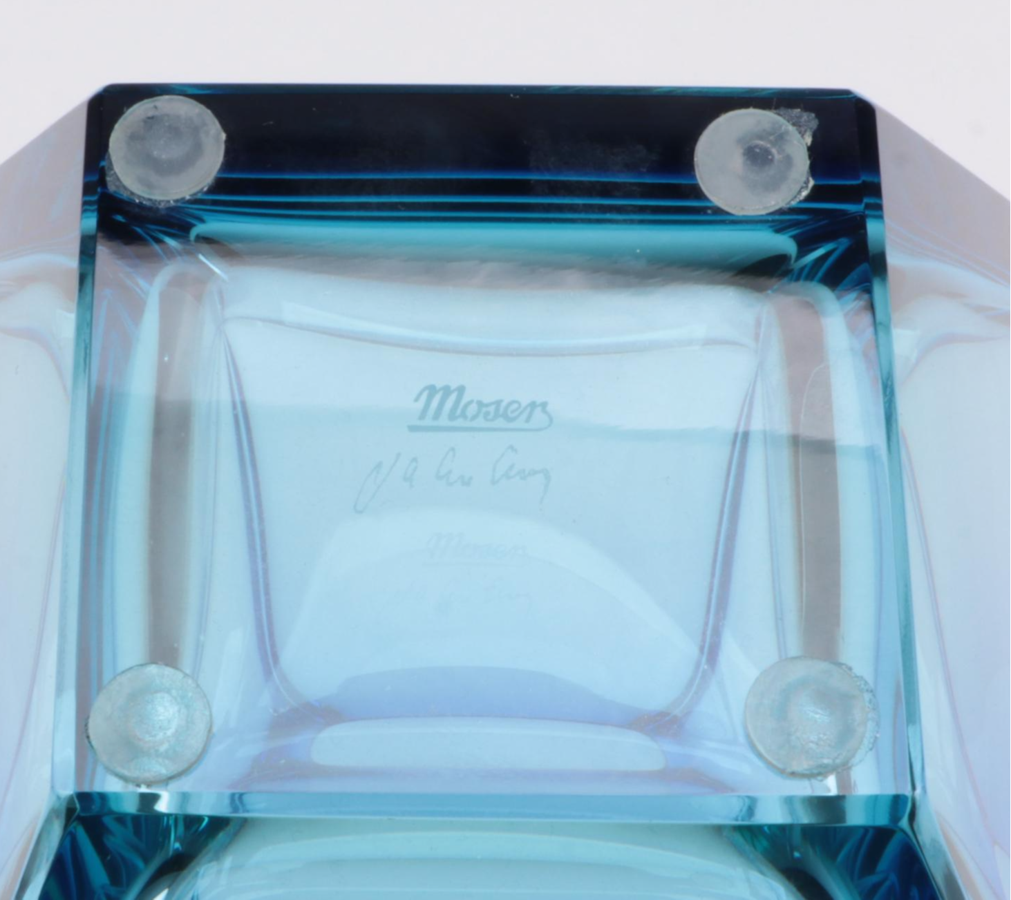 Moser "City" Beryl and Blue Underlaid Cut Crystal Vase