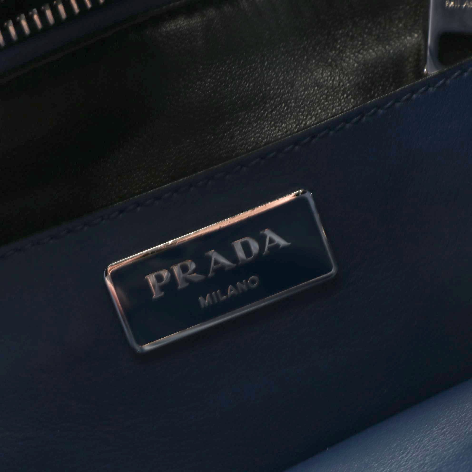 Prada Blue Leather Tassel Bucket Bag with Detachable Strap