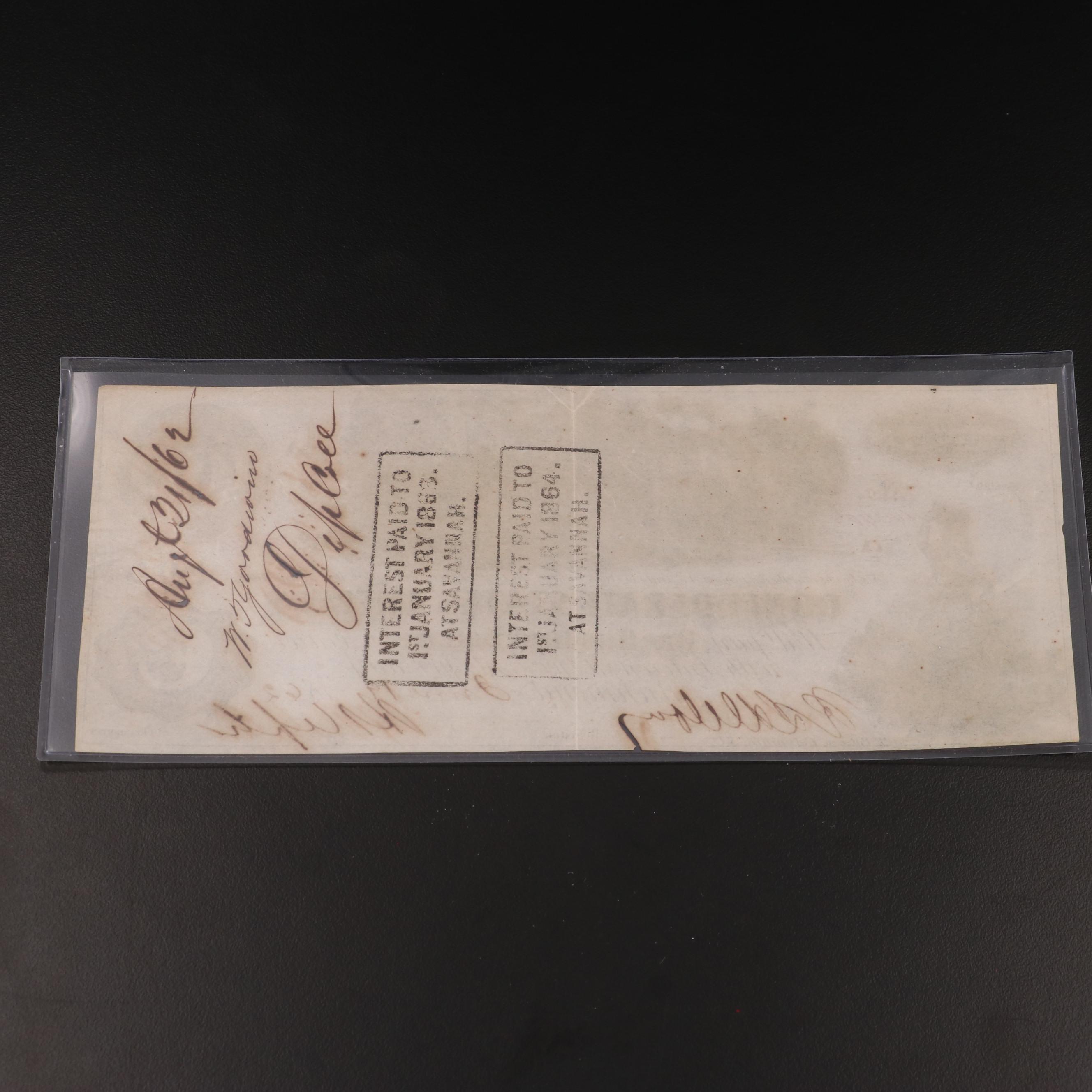 1862 $100 Confederate States of America Obsolete Currency Note