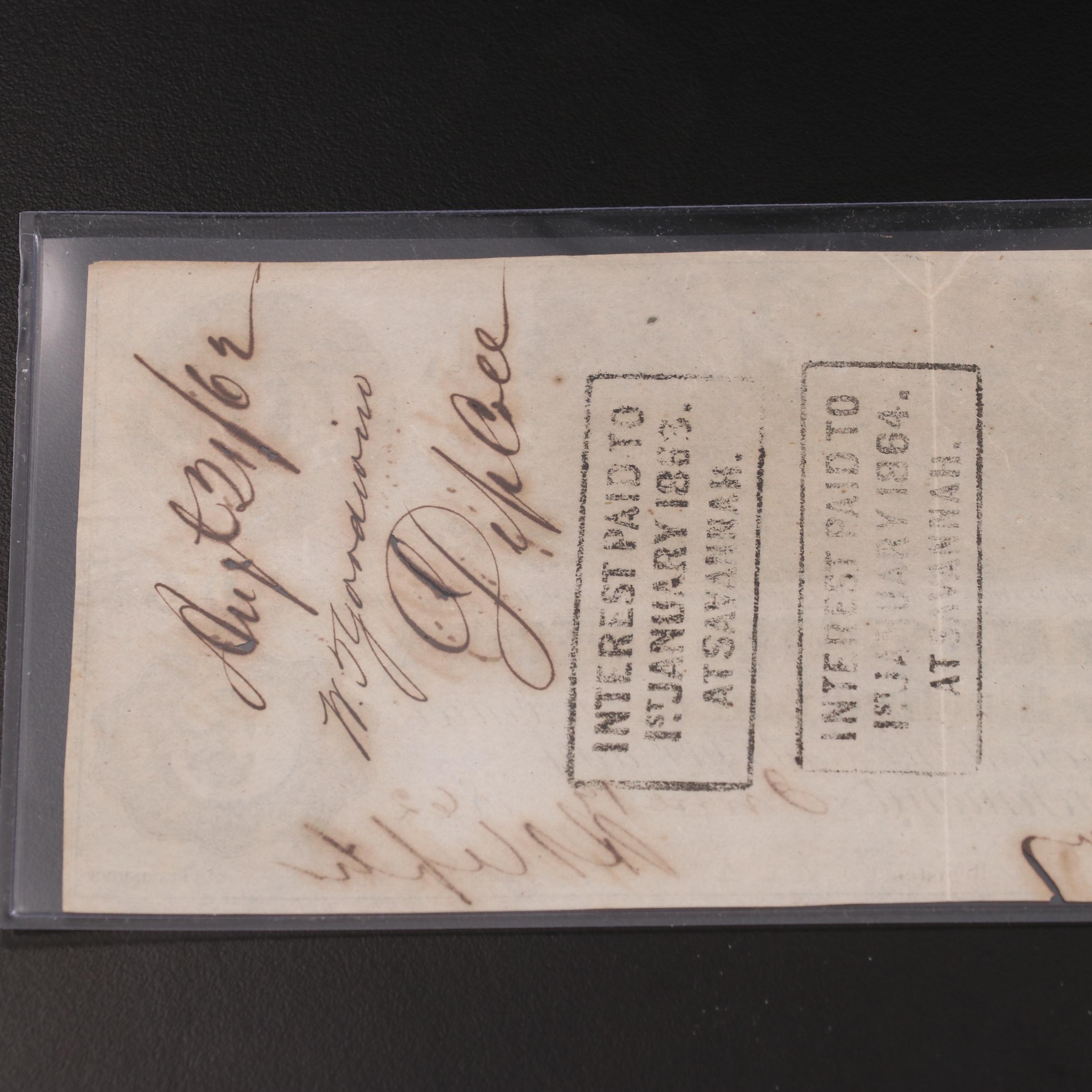 1862 $100 Confederate States of America Obsolete Currency Note