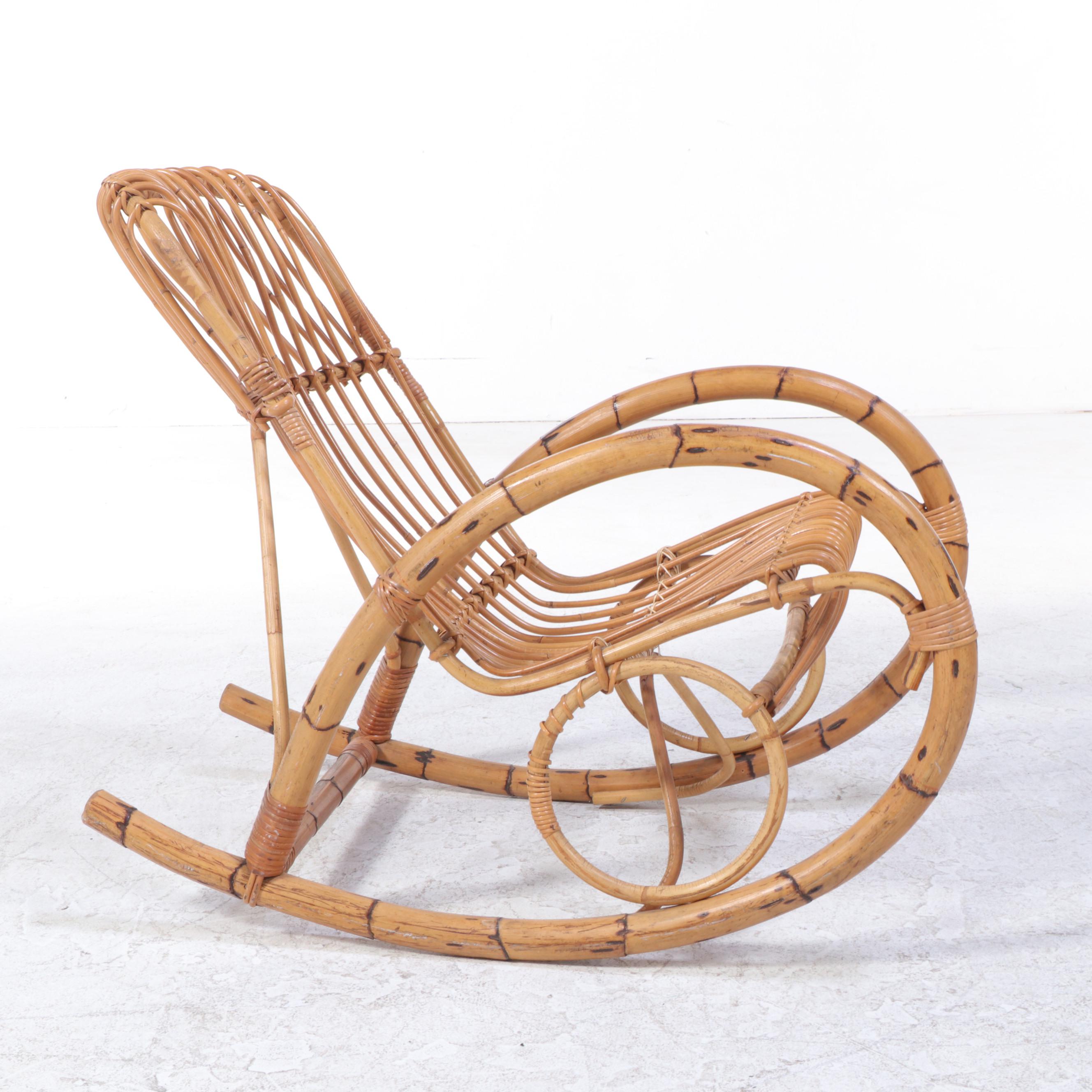 Franco Albini Modern Bamboo Rocking Chair, Mid to Late 20th Century