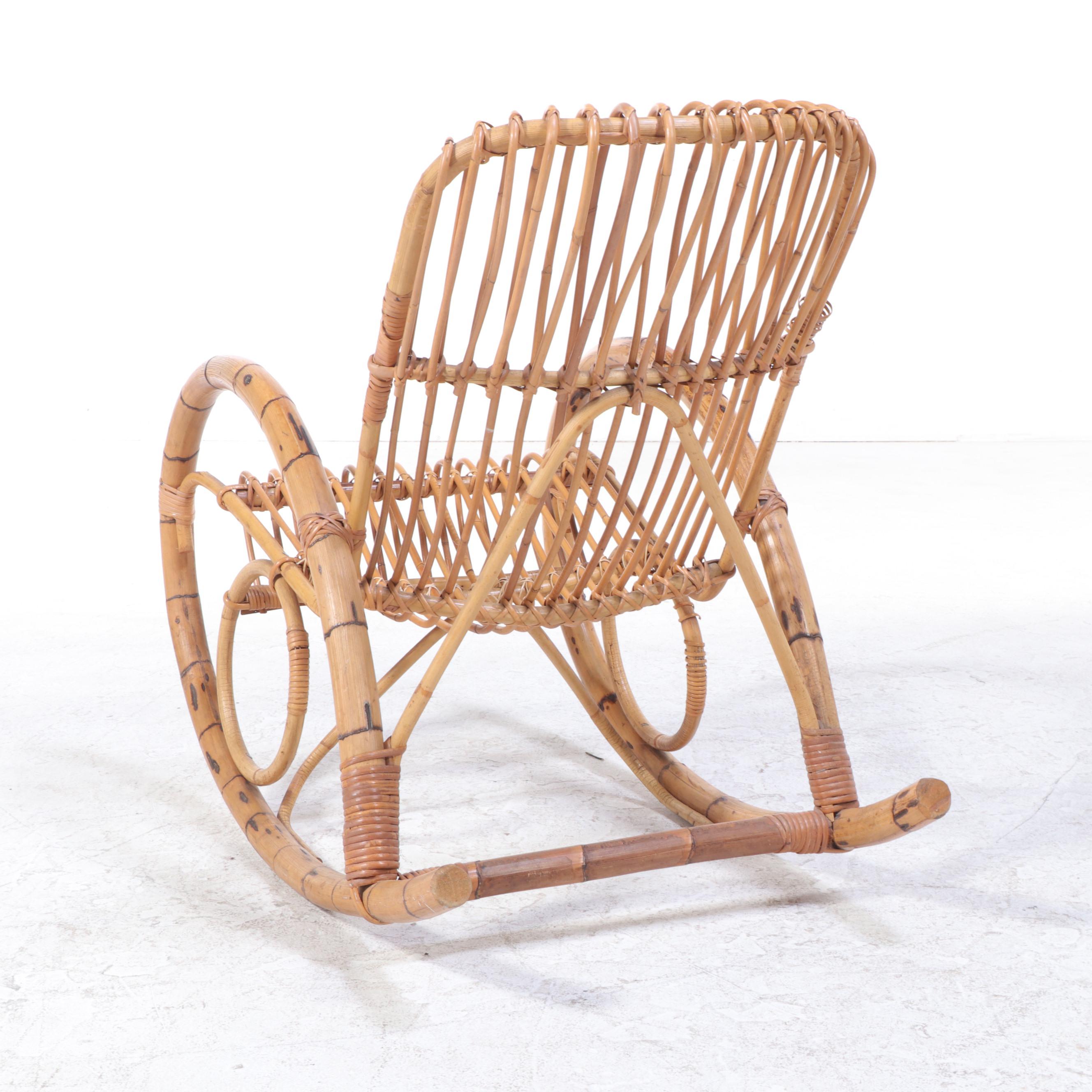 Franco Albini Modern Bamboo Rocking Chair, Mid to Late 20th Century